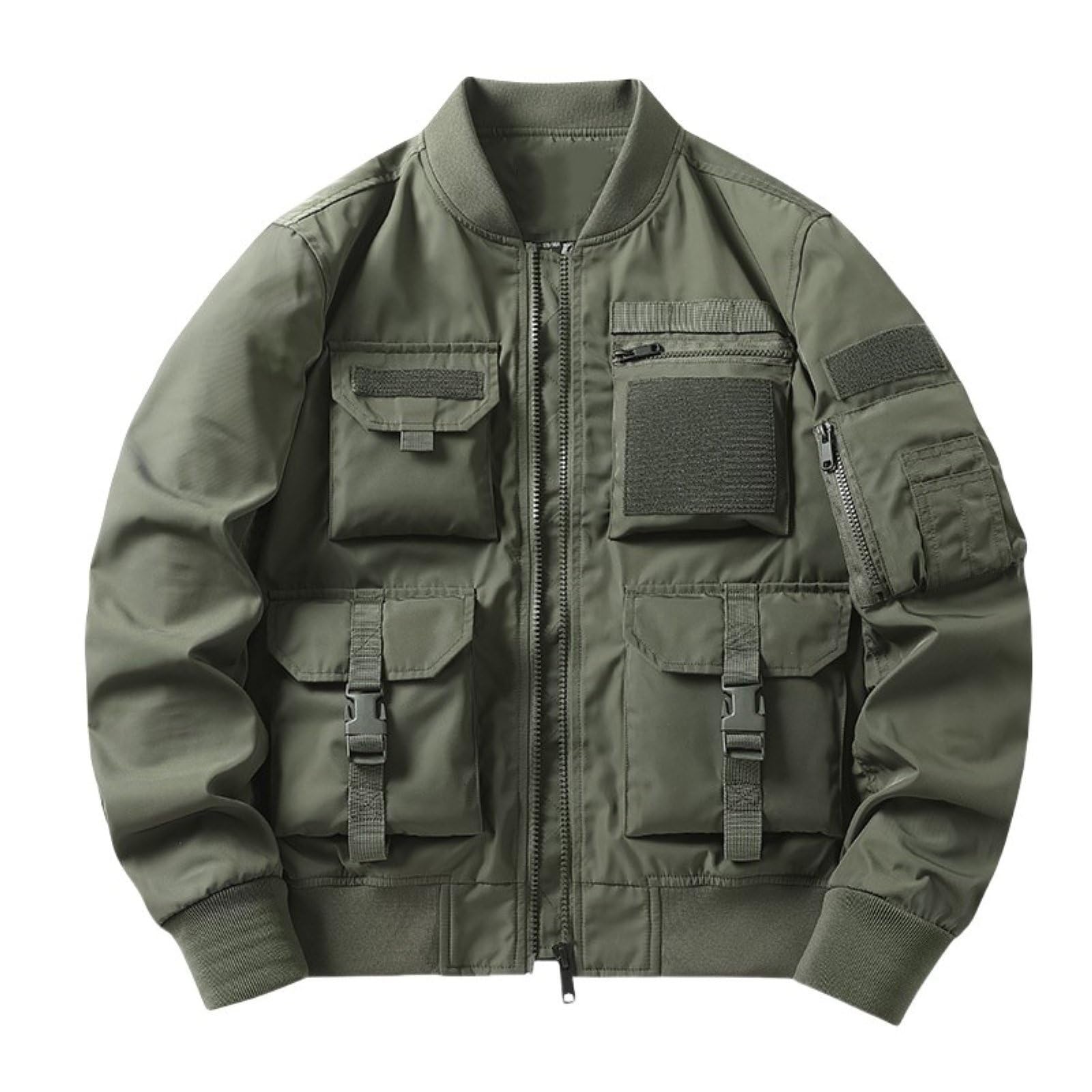 HGKPFGTG Men's Cargo Jacket Multiple Pockets Windproof Stand