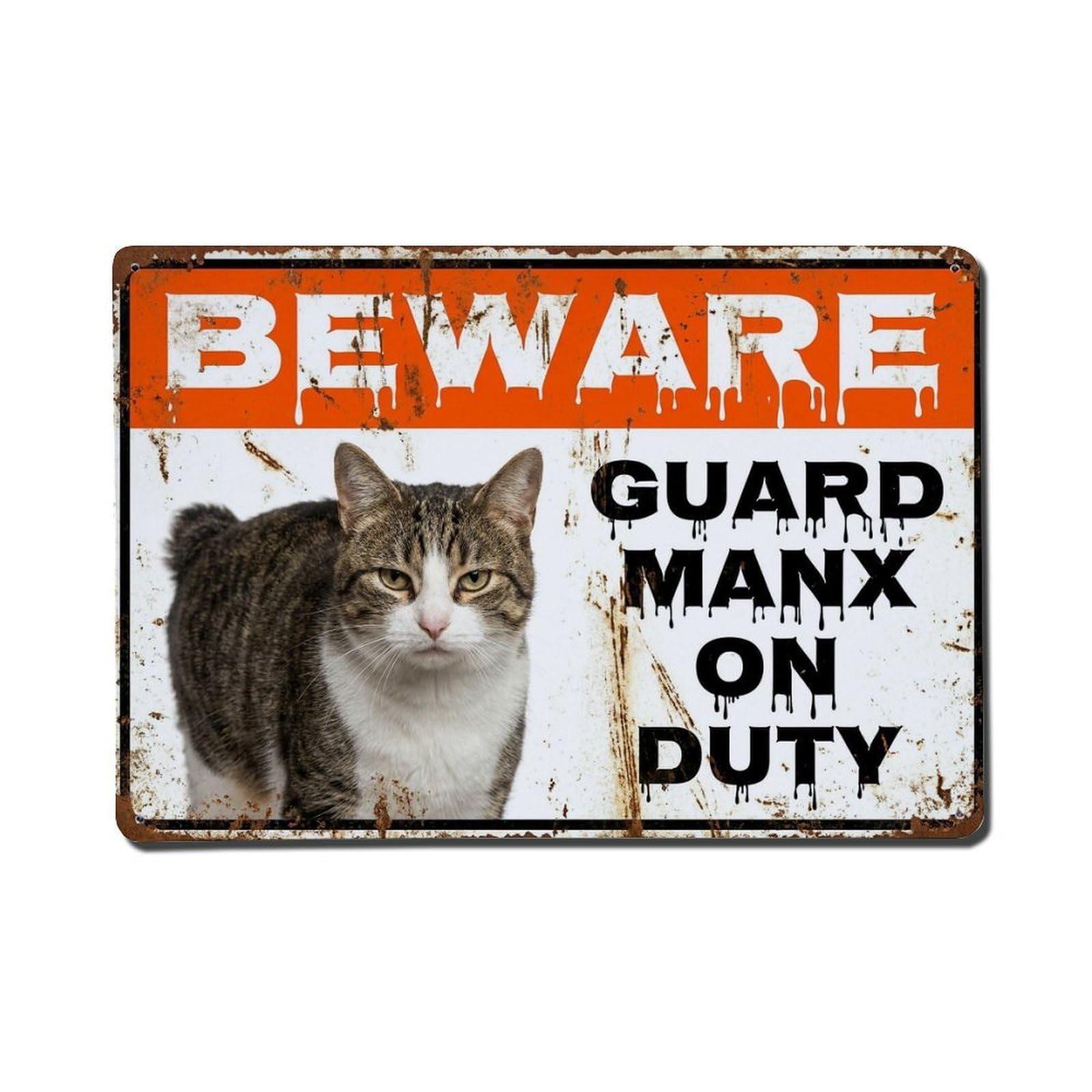 Vintage Funny Manx Guard Beware of Cat Kennel Metal Tin Sign