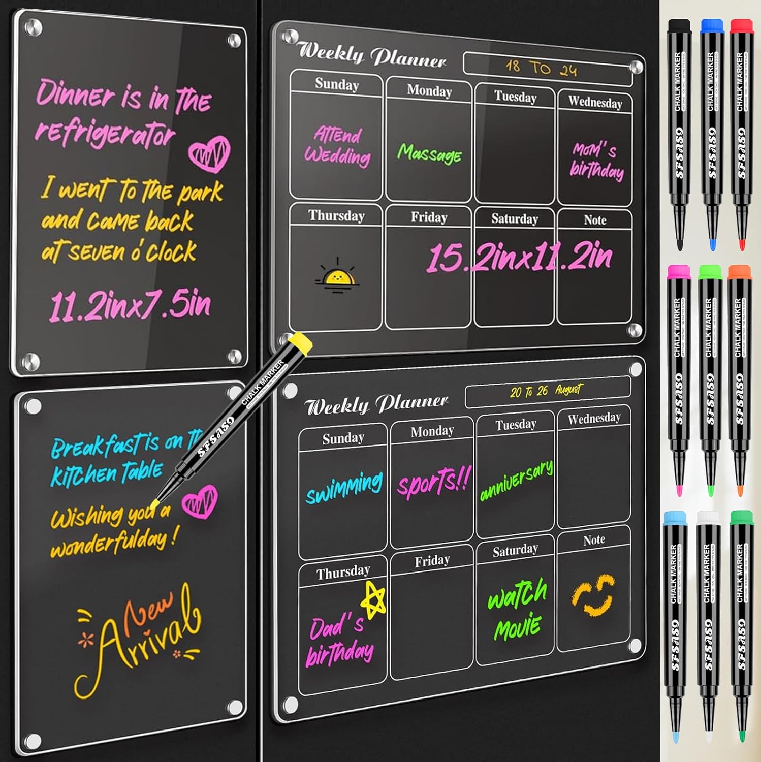 Liquid Chalk Markers for Acrylic Fridge Calendar Planning Board, Clear Glass Dry Erase Board, Whiteboard, Window, Mirror, Easy Wet Erase,1mm Fine Points (10 COLORS) - Image 7