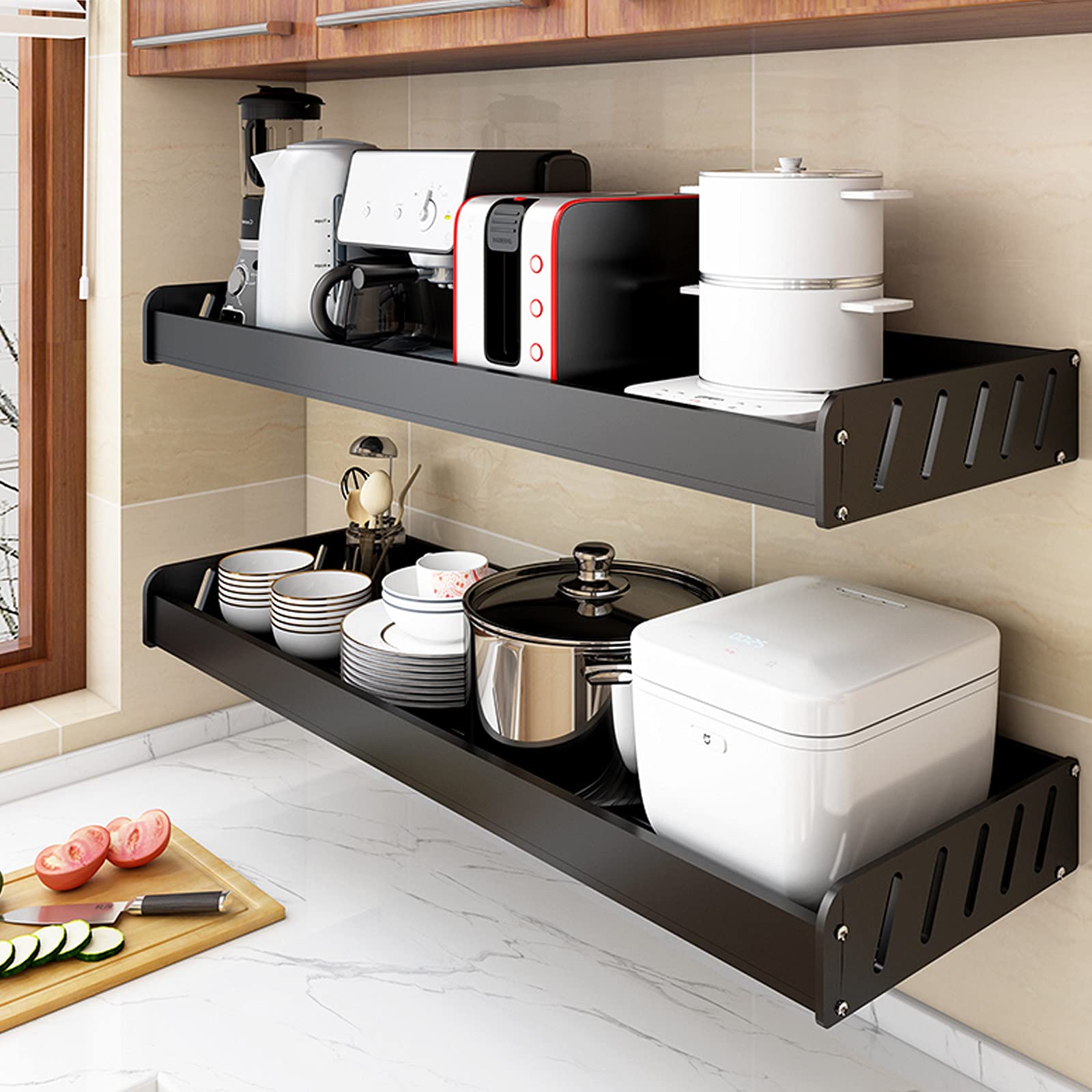 Estante de Almacenamiento de Aluminio para microondas - Soporte de Pared para Horno, Estante de Cocina para frascos de Especias y Utensilios de Cocina, solución de organización par