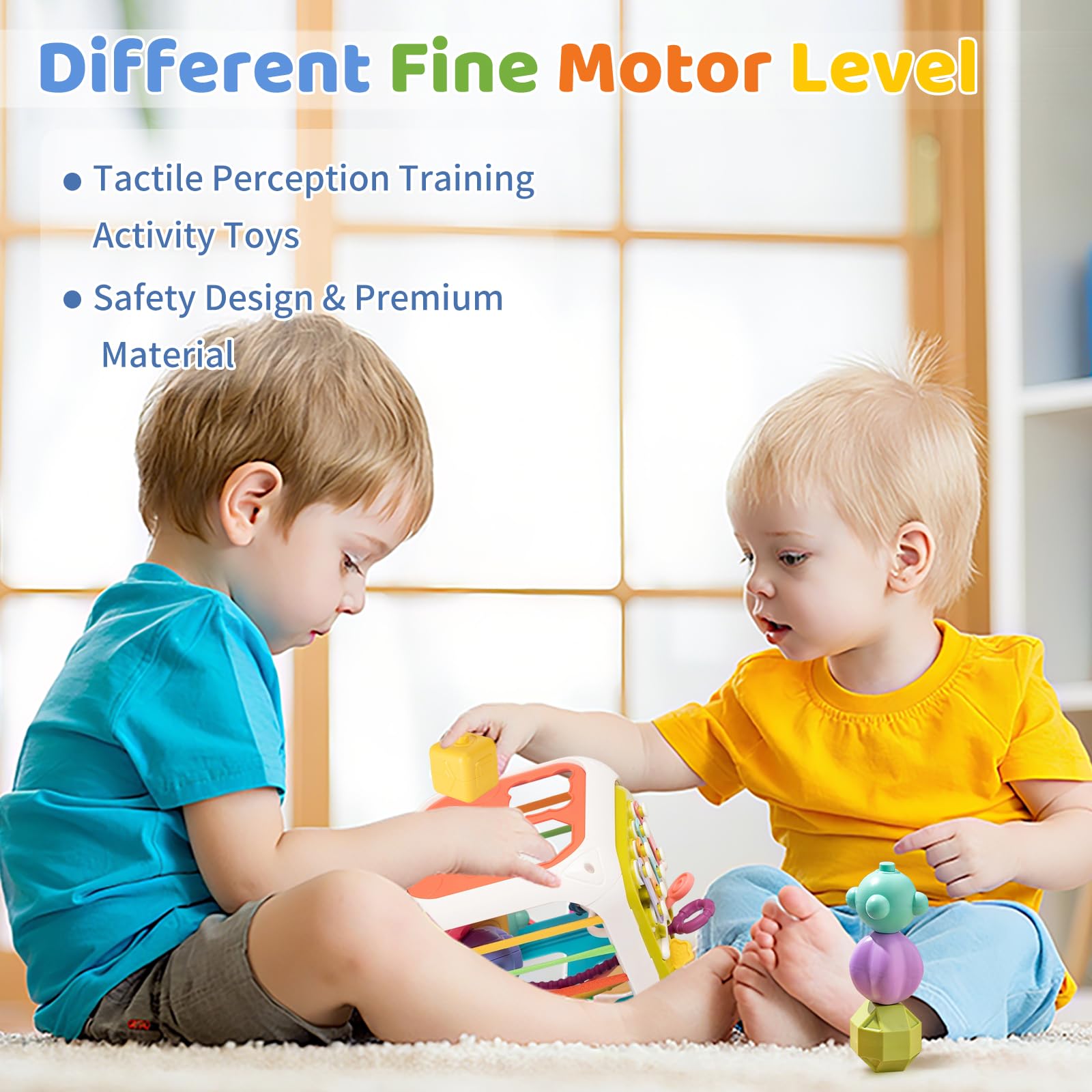 Juguetes Montessori 7 en 1 para niños de 1 año, clasificador de formas coloridas, juguetes para apilar y cuerda para tirar, juguetes para viaje en auto, relleno para calcetines 2