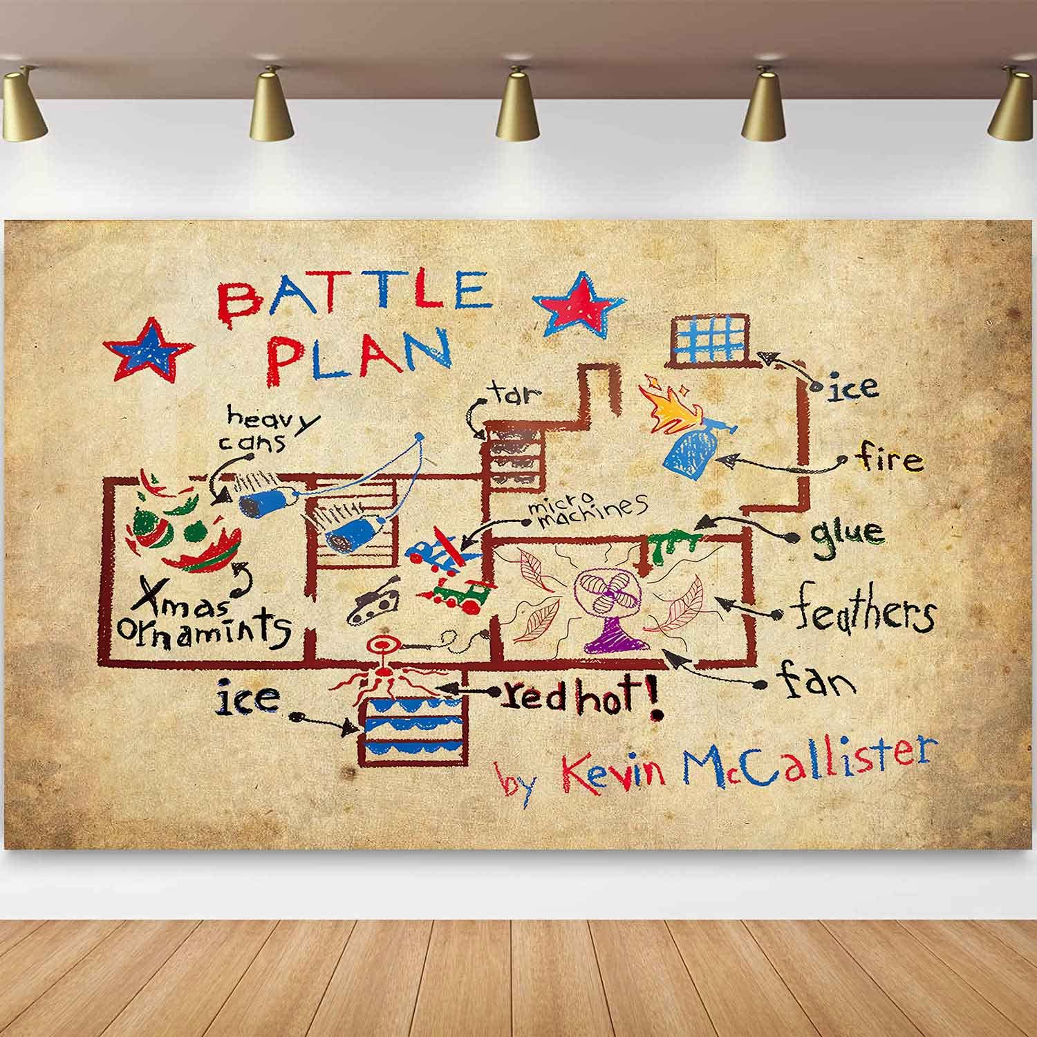 KIKIDOR Kevin Battle Plan Self Drawn Backdrop Vintage Kraft Paper 90s Christmas Children Birthday Party Supplies Classic Christmas Movie Home Wall