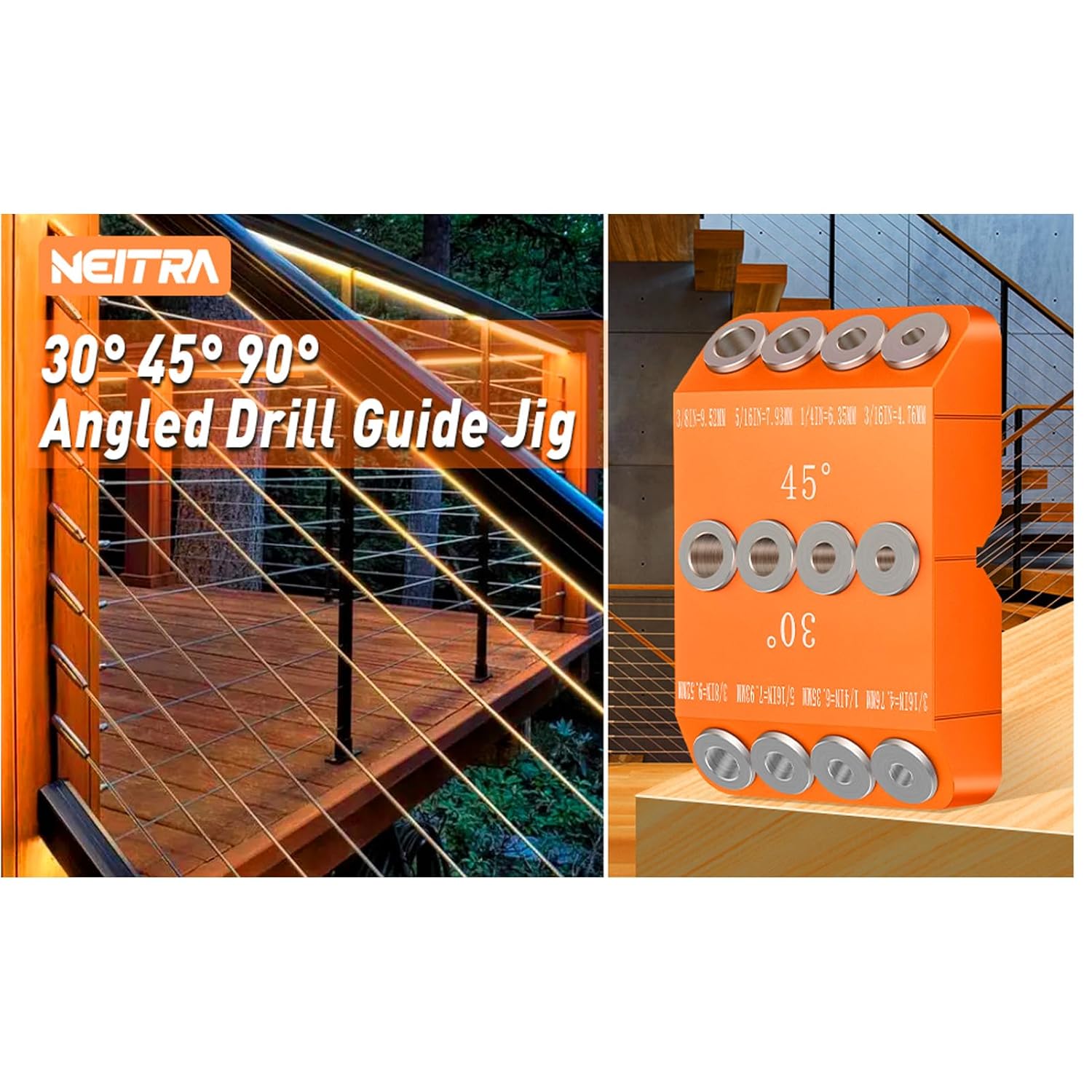 Angled Drill Guide Jig, Aluminum Alloy Multi Angle Drill Guide, Drill Angle Guide, Angled Drill Jig, Railing Angle Drill Guide for Railing Decking