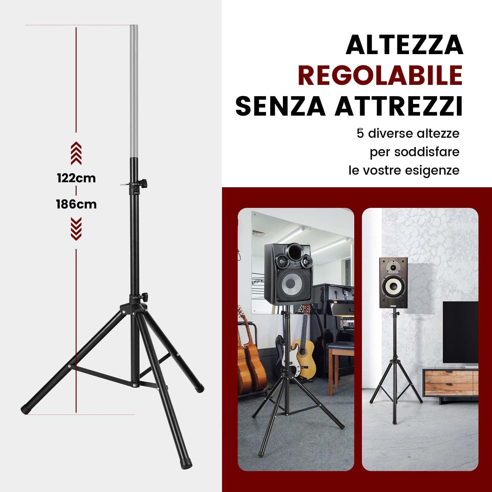 RELAX4LIFE Cavalletto Treppiedi per Casse Acustiche, Treppiedi per Speaker Altoparlante, Altezza Regolabile tra 97-183 cm, PA Stand Altoparlante Cavalletto Stabile in Metallo