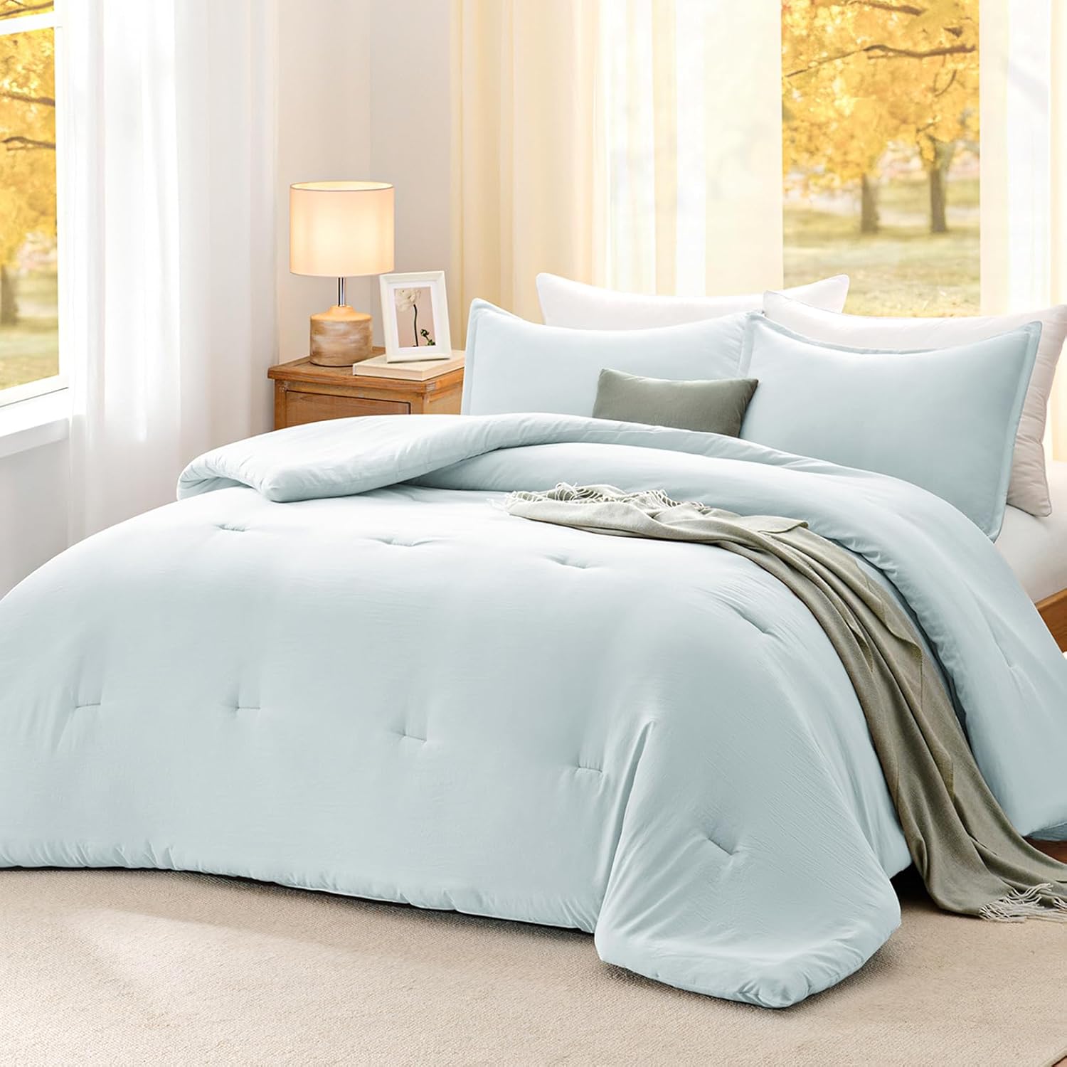 Queen Comforter Sets SkyBlue,3PCS Soft Lightweight Breathable Bedding Comforter Sets for All Season, Queen Size(90''×90'' Comforter & 2 Pillowcases) - Image 7