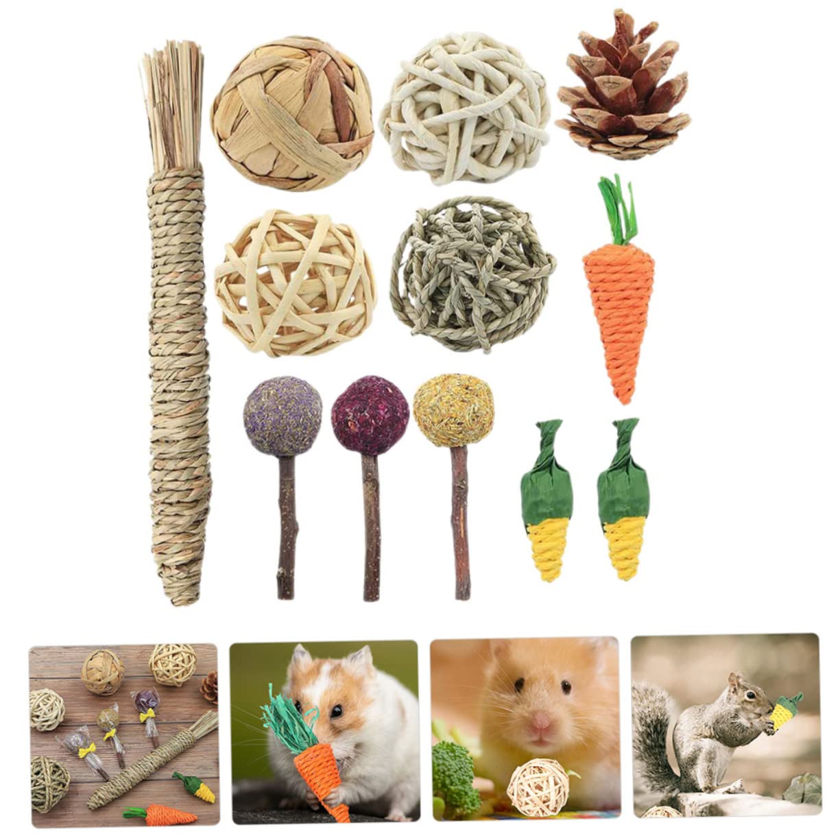 BESPORTBLE 36pezzi Giochi Da Masticare Per Conigli e Criceti Di Accessori Rattan Per Animali Domestici Sicuri e Resistenti Per Cavi e Cincillà Divertenti e Stimolanti Per Gioco e Esercizio