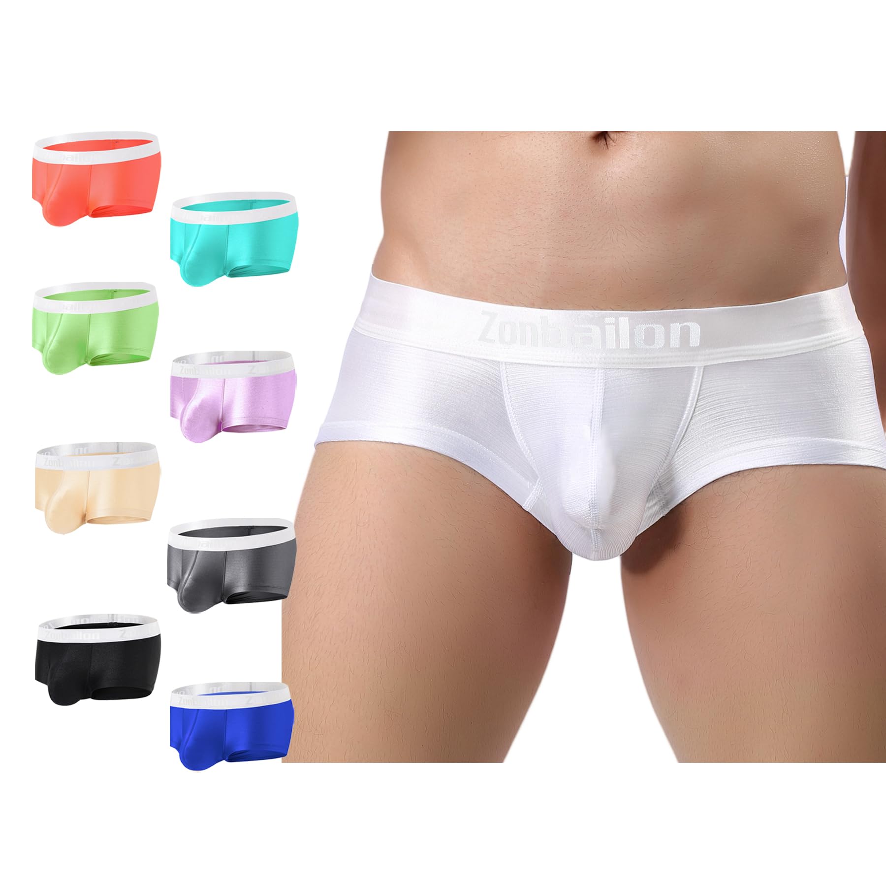 ZONBAILON Mens Sexy Underwear Bulge Pouch Ice Silk Underpants Low Rise Trunks Short Leg Boxer Briefs