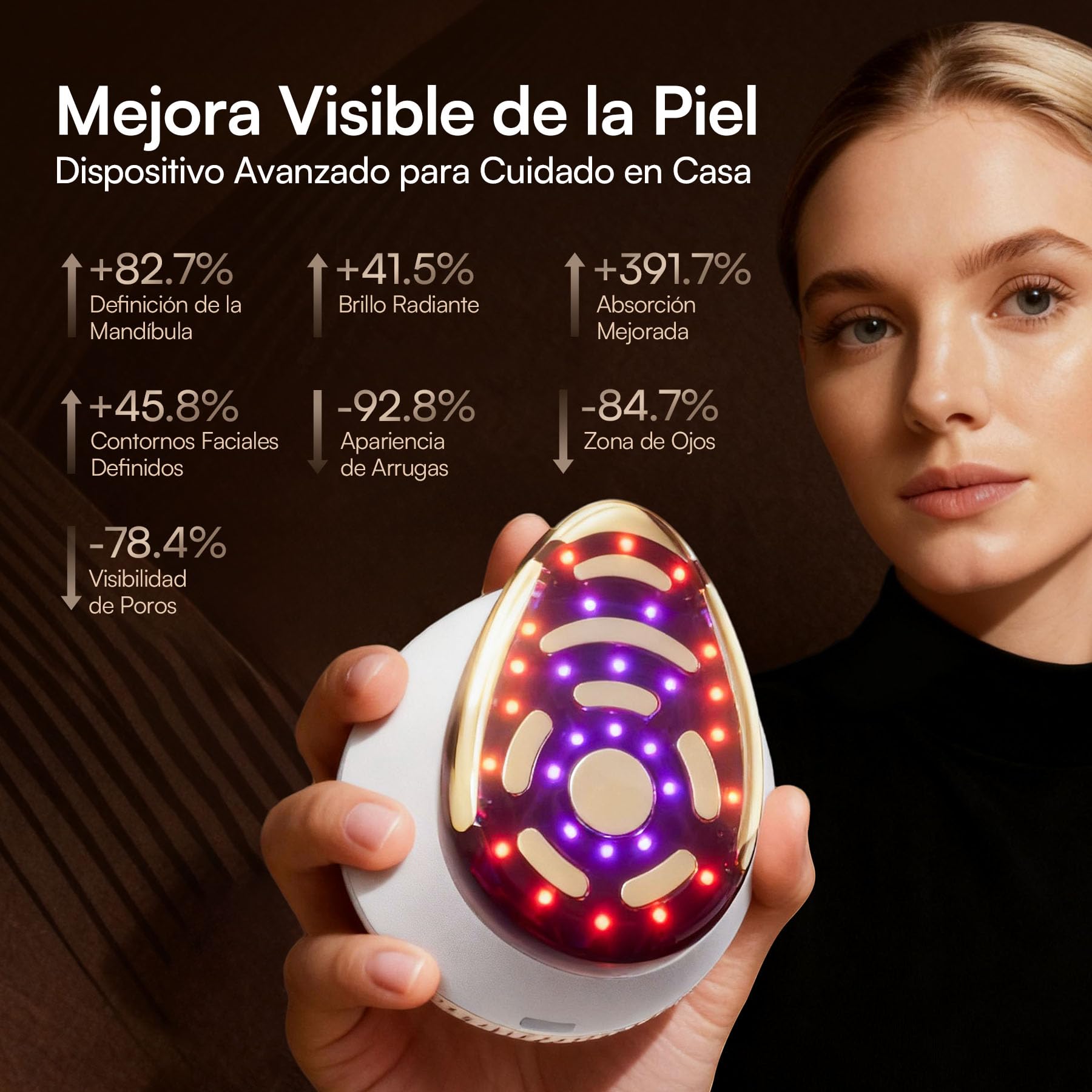 INIA SPHERA Dispositivo Facial de Microcorriente 8 en 1 Mejorado para Rostro y Cuello – Luz Roja, Función Térmica y Fría, 5 Modos Personalizados, Cuidado de la Piel y Luminosidad en Casa