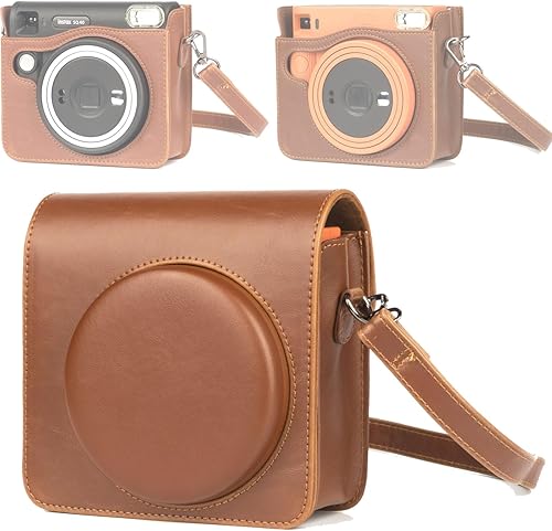 Ferbao Funda protectora suave compatible con cámara instantánea Fujifilm Instax Square SQ40 SQ1, funda de piel sintética con correa de hombro