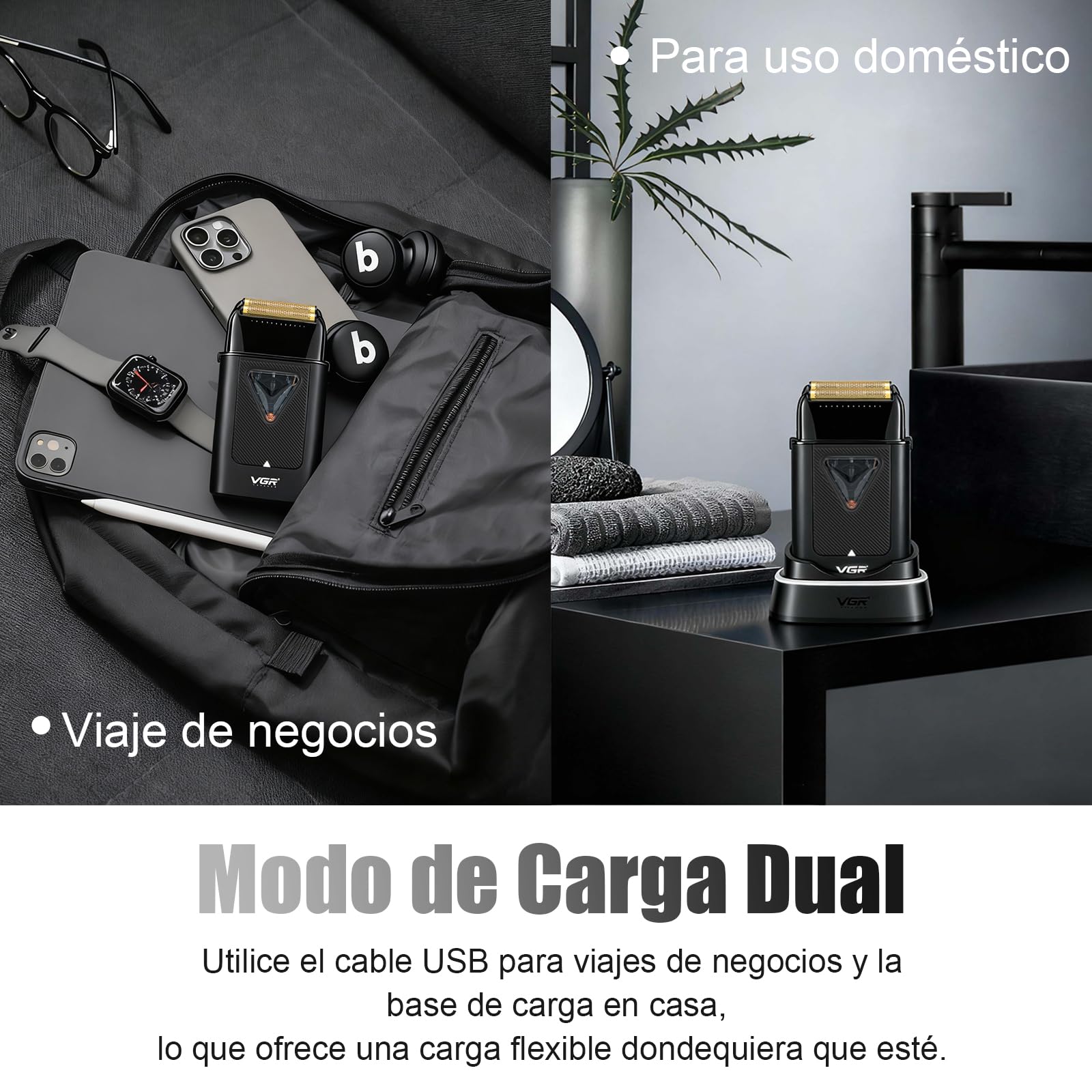 VGR 334 Afeitadora de Láminas para Hombre, Motor 10000 RPM, Base de Carga