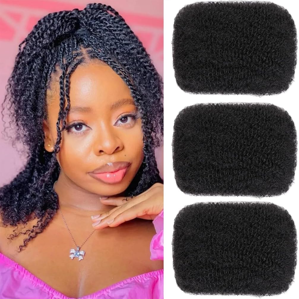 Afro Kinky Bulk Human Hair - 100% Natural Curly Texture, Perfect for Braids, Twists, Crochet, and Protective Styles (Natural Black, 10 Inch (Pack of 3))