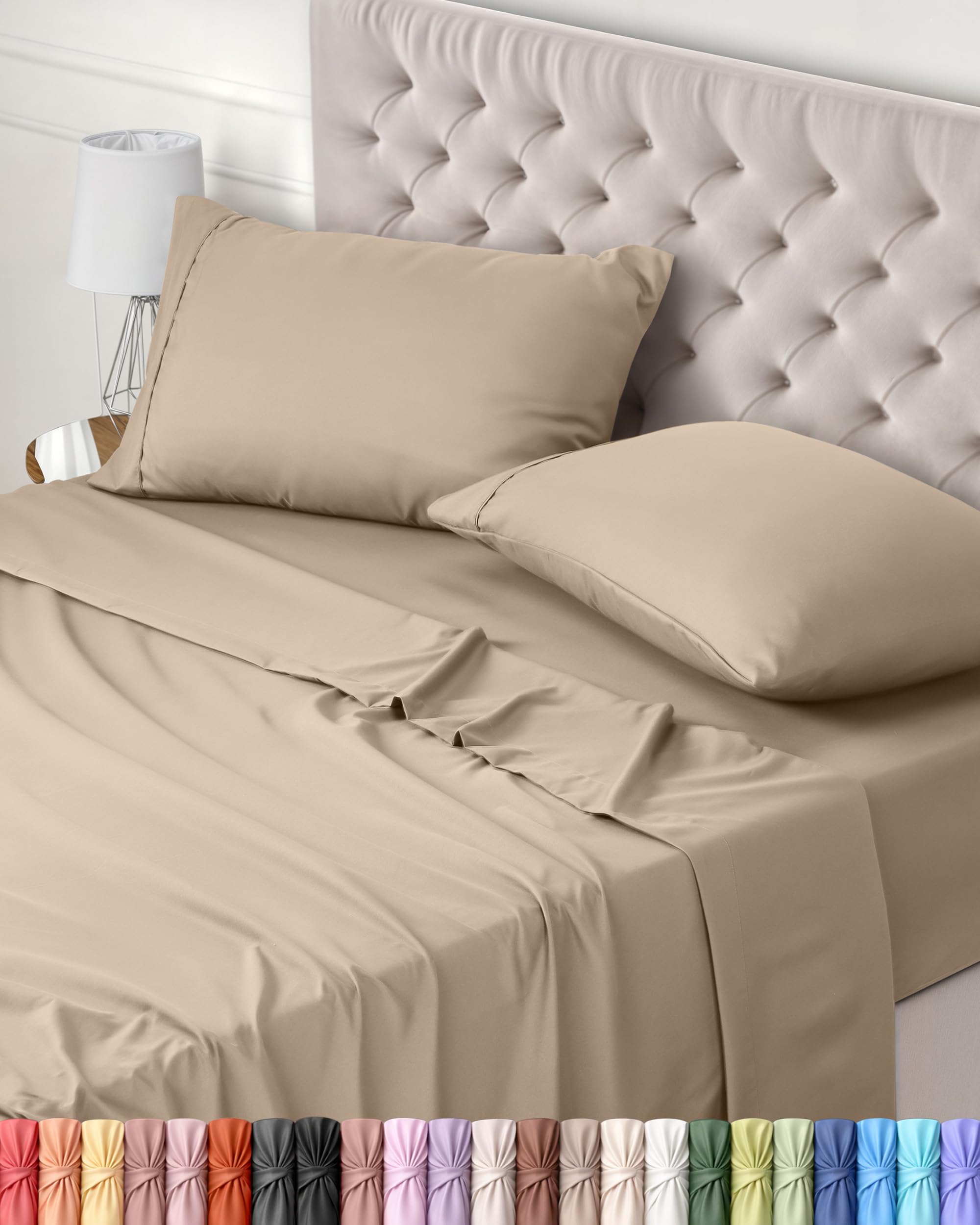 Utopia Bedding Juego de Sabanas 4 Piezas 135x190 - Poliéster Microfibra Cepillada - Oeko-Tex Certificado - Sábana Bajera, Sábana Plana y 2 Fundas de Almohada 50x75 (Cama 135, Beige)