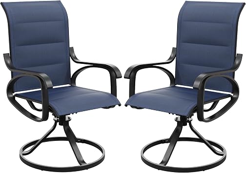 Patio Swivel Chairs Set, All Weather Outdoor Rocking Chair with Textilene Breathable Back, Cotton Padding, Patio Dining Chair for Backyard, Garde, Porch and Deck 2, Dark Blue