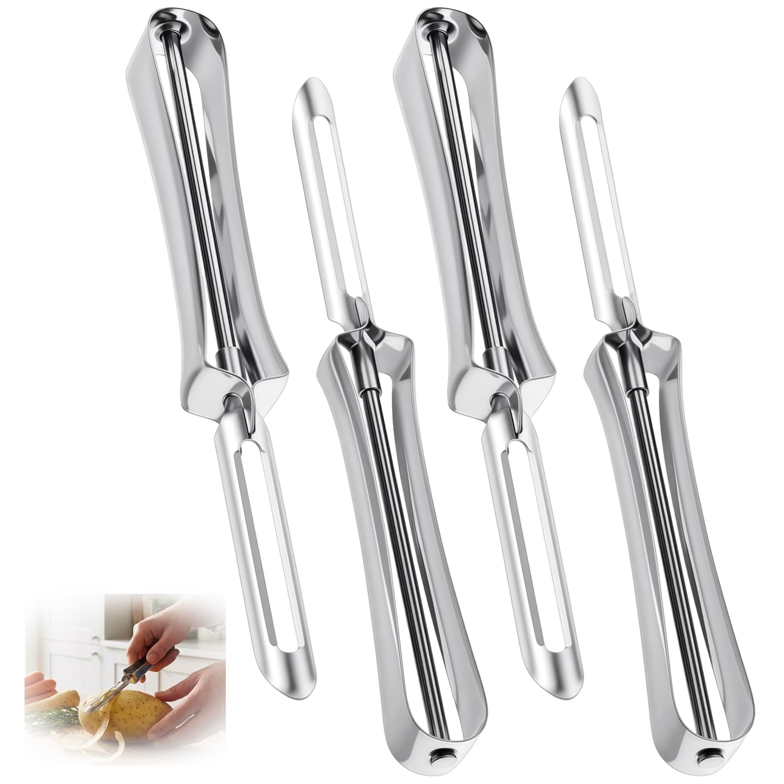 4Pcs Stainless Steel Vegetable Peelers for Kitchen Swivel Fruit Potato Peeler Ergonomic Rotary Peeler for Carrot Potato Fruit Dishwasher Safe Kitchen Tool