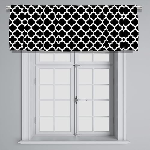 Miniatura 3 de Cenefa de cortina corta opaca con patrón geométrico marroquí y bolsillo para barra, para decoración de cocina, dormitorio, 52 x 18 pulgadas, blanco