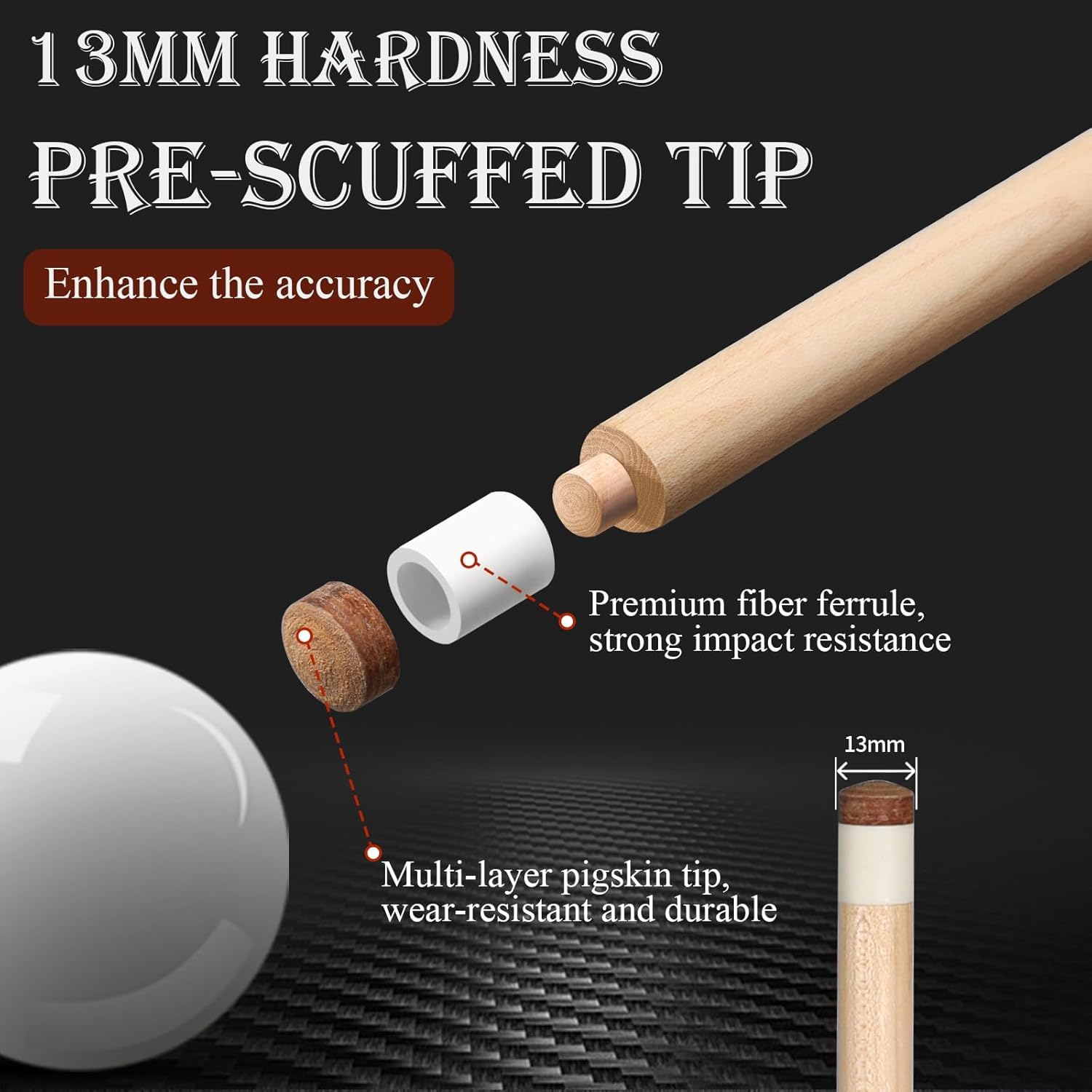 AKLOT Queue de Billard, Queue Professionnelle avec rallonge télescopique, Queue en Bois d'érable Canadien avec étui, 147 cm(58'') 538-590g(19-21onces)