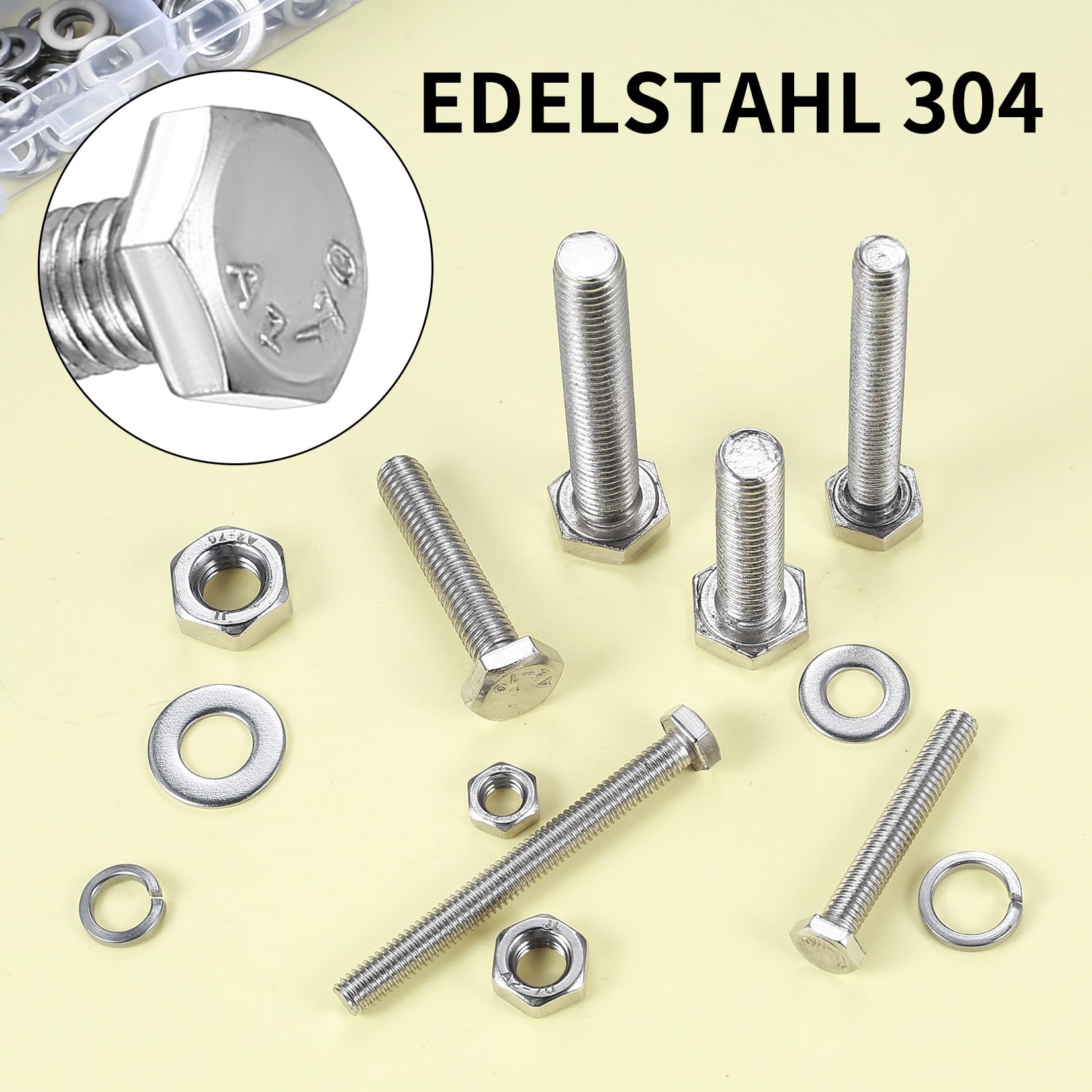 124 Pcs M6 M8 M10 Hex Bolts and Nuts Set, Stainless Steel Assorted Nuts and Bolts and Flat & Lock Washers Assortment - Image 3