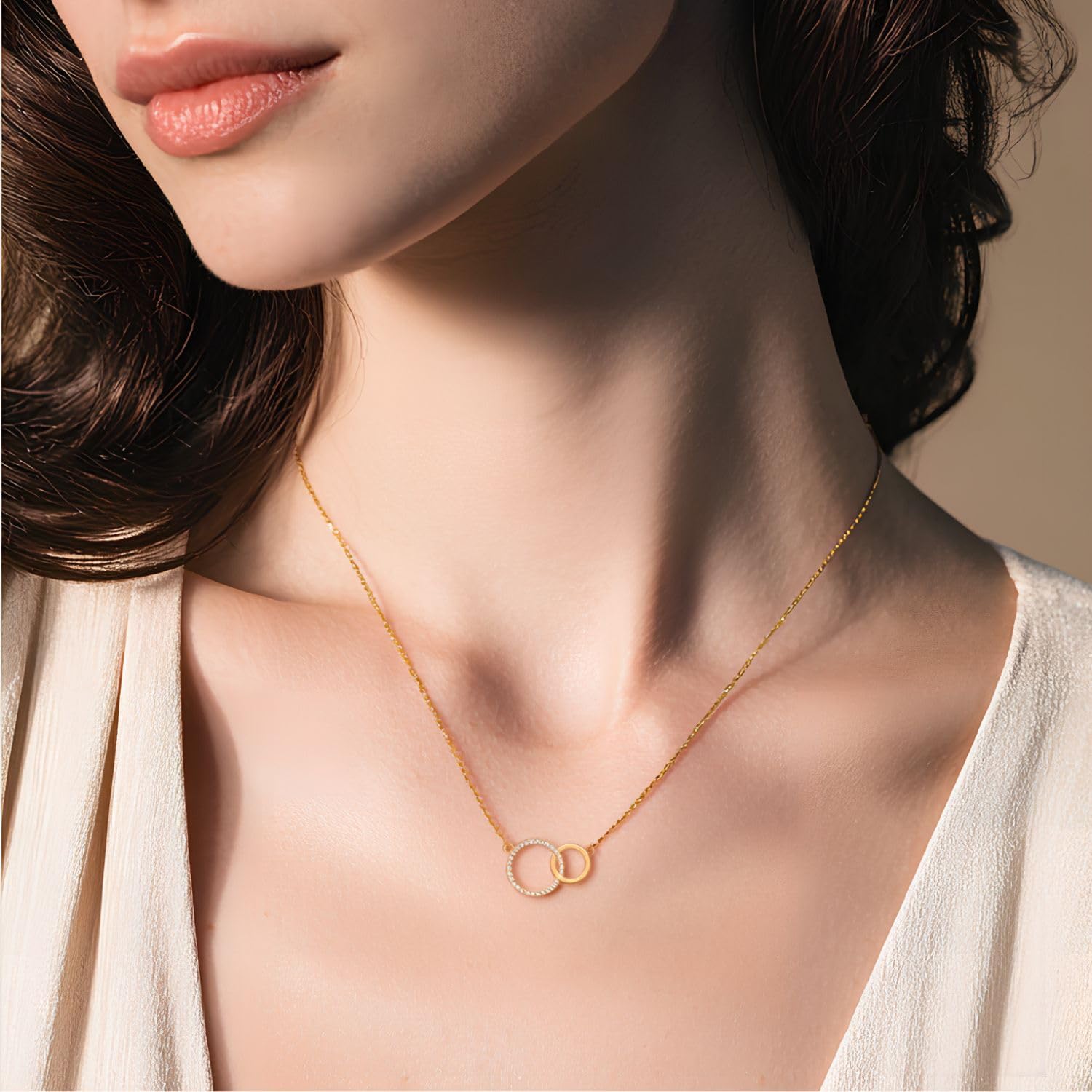 Necklace for Women Sterling Silver Infinity Necklace Interlocking Circle Necklace Cubic Zirconia Necklaces Dainty Double Ring Pendant Jewelry - Image 2