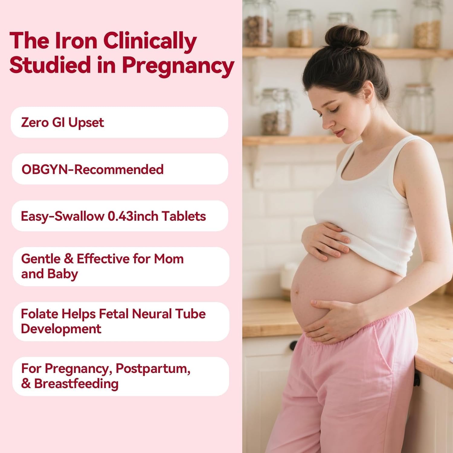 Gentle Iron Supplement for Women Anemia: Slow Release Iron Pills Clinically Shown to Support Iron for Prenatal Pregnant Patented SunActive Tech, with Folic Acid, B12, Vitamin C & B6, 18 mg, 20 Tablets