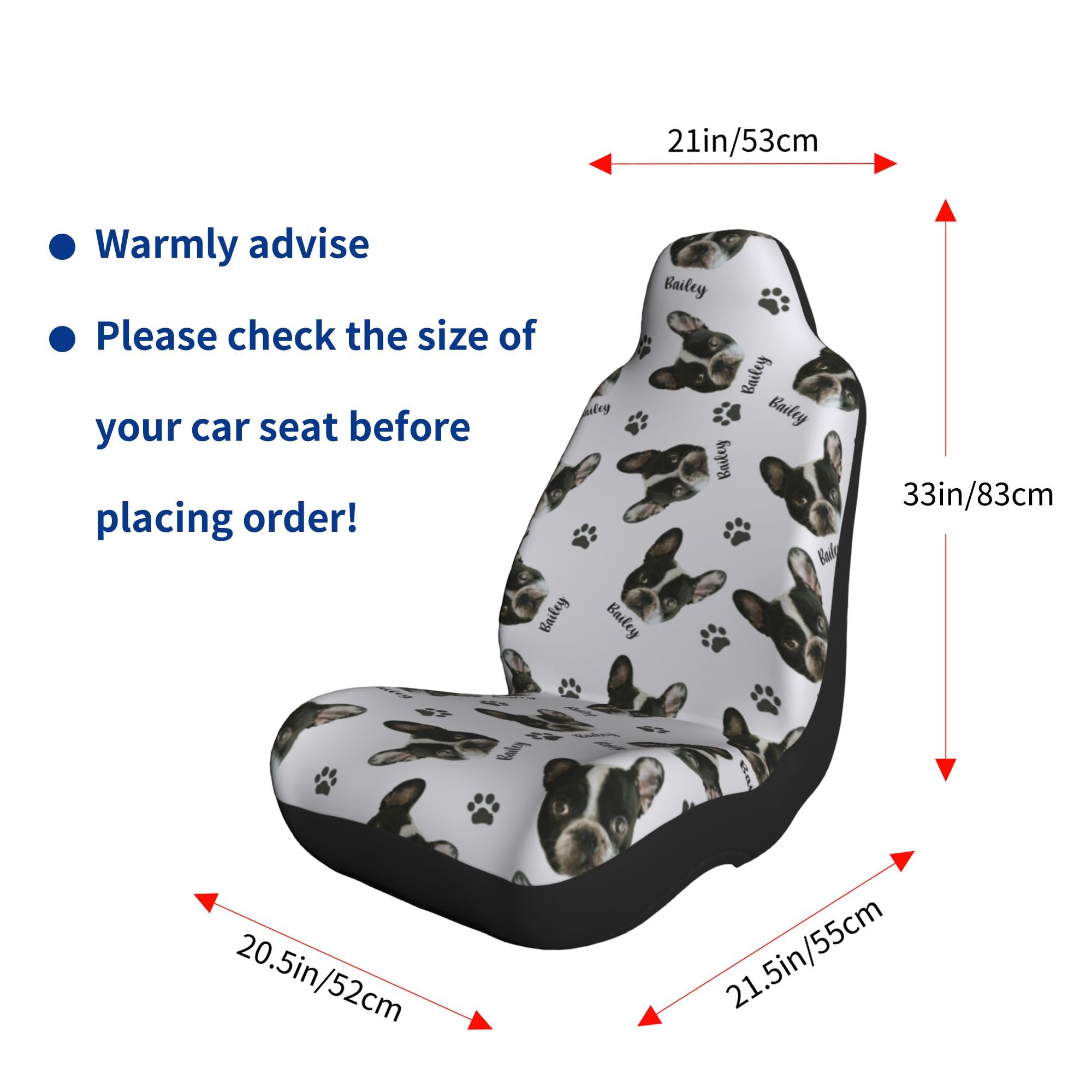 DEVONDESIGN Custom Car Seat Cover with Dog Face and Name, Personalized Pet Photo Nonslip Soft Thick Front Seat Covers Auto Protector for Cars, SUV, Truck, Van - Custom Gifts for Pet Lover