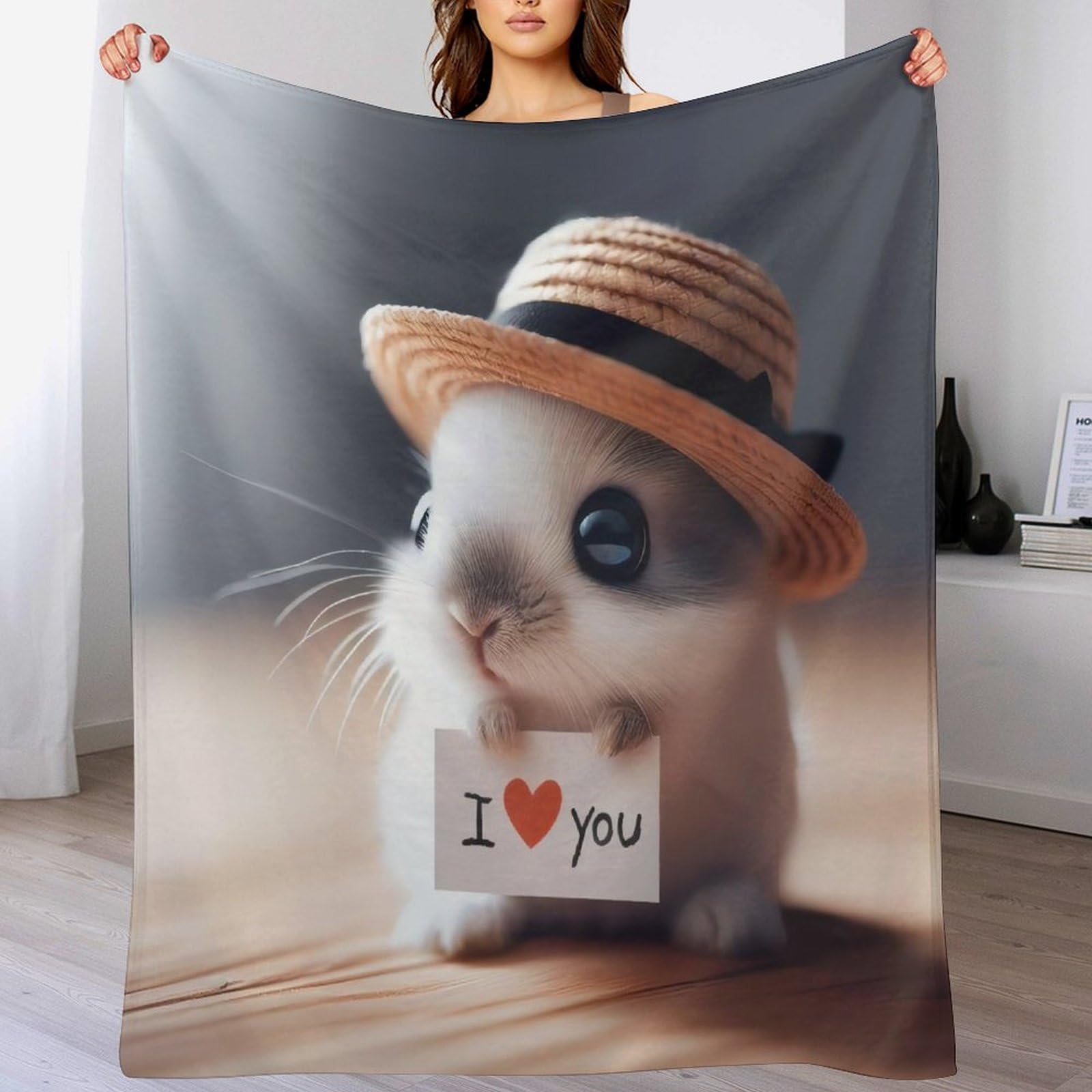 Plaid lit lapin mignon en flanelle épaisse douce 130x150 cm pour canapé