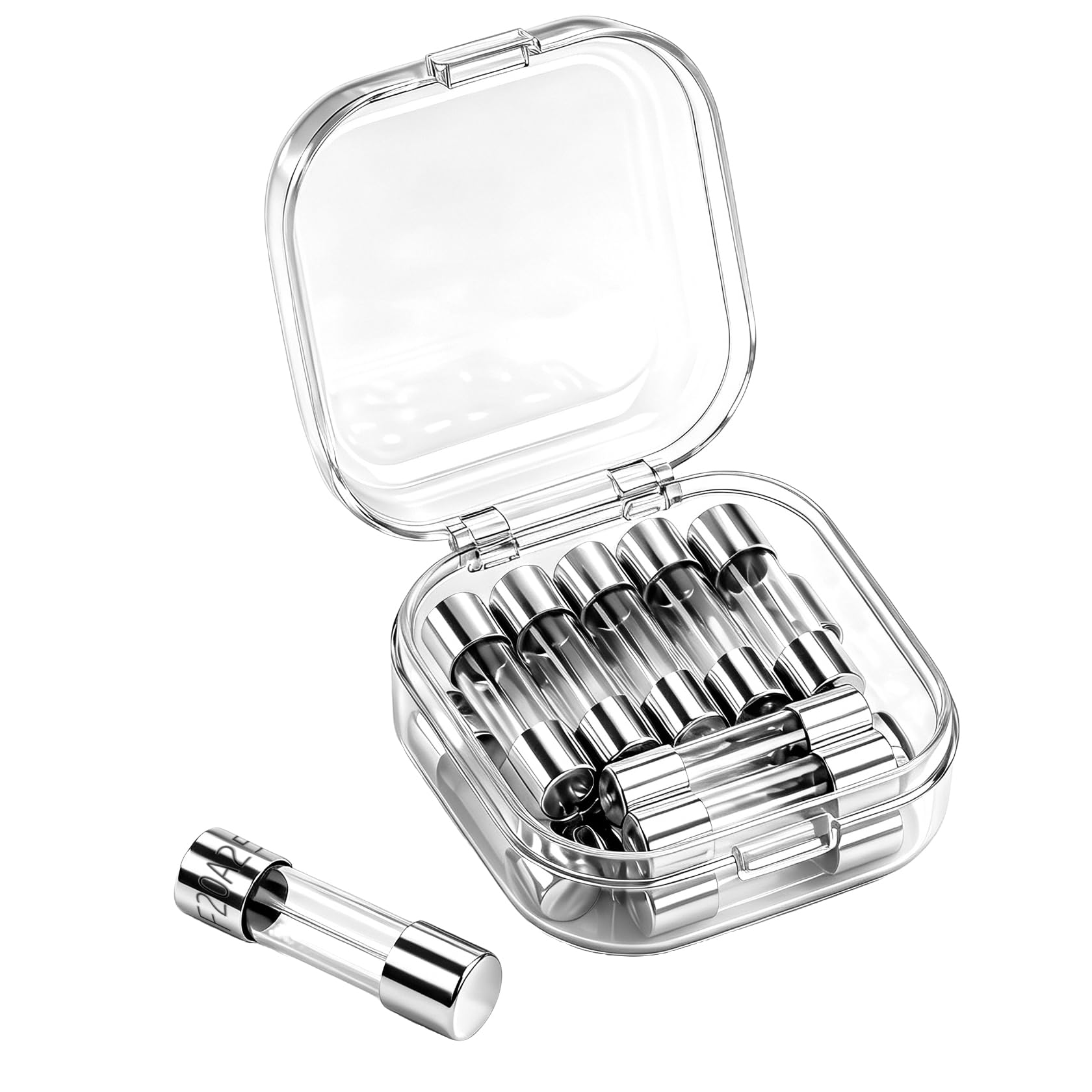 Heschen 15 Pcs Fast Blow Glass Tube Fuses, 20A 250V High Precision Electronic Circuit Protection for Multimeters and Audio Amplifiers, With Storage Box, 5x20mm