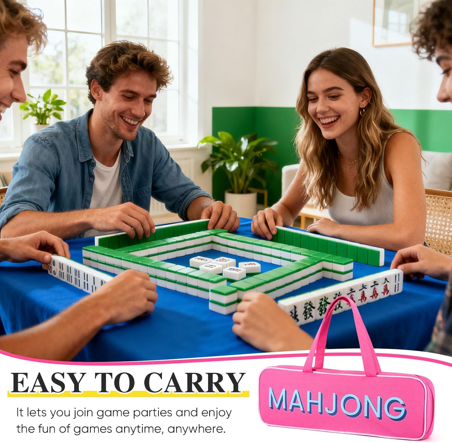Canvas Mahjong Rack Bag for Racks and Mat Empty Mahjong Rack Storage Bag with Handle Zipper and 4 Separate Compartments for Gifts Accessories Tile Game Card Pushers(Rose Red)
