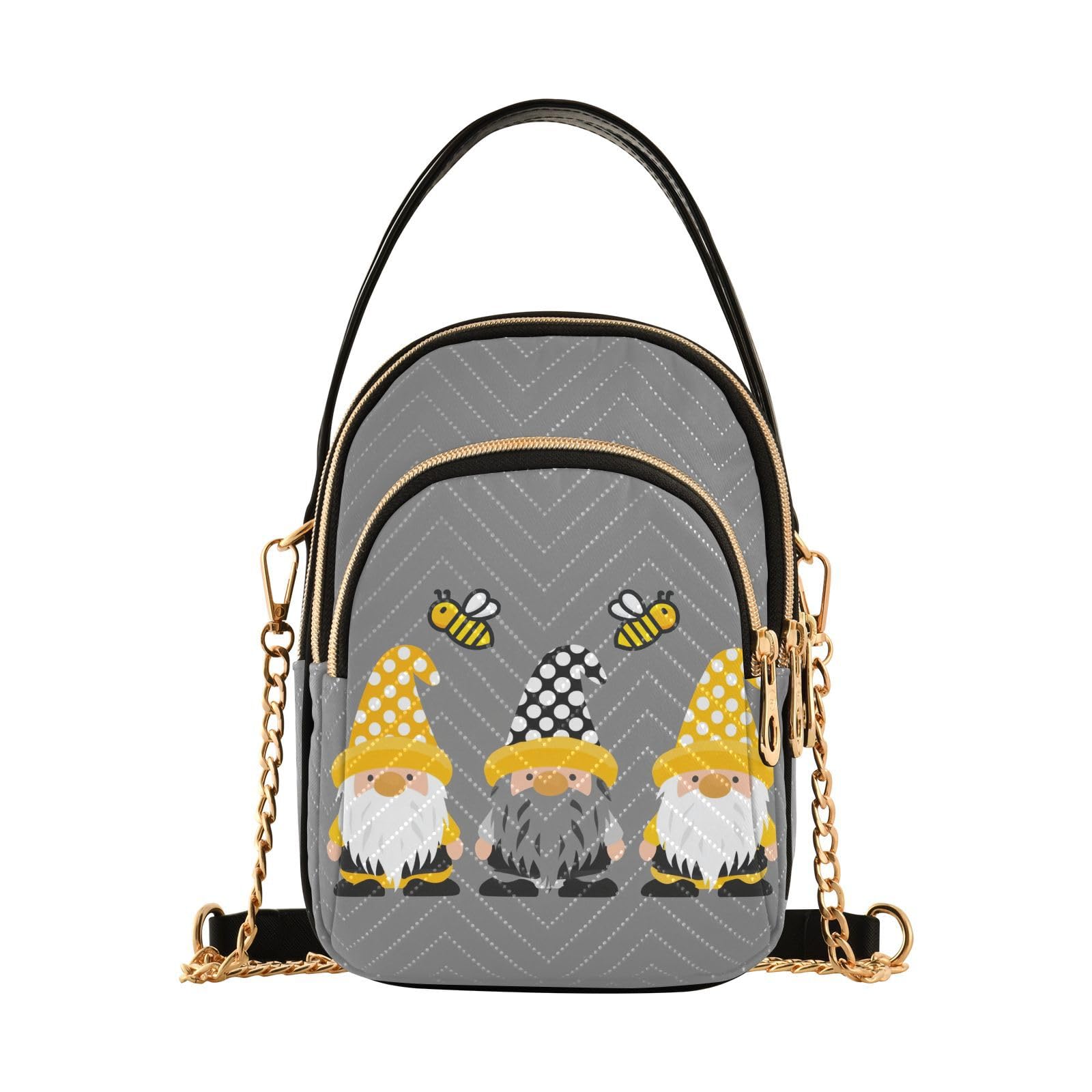 Sletend Small Cross body Bags for Women Gnome Bees Quilted Crossbody Cell Phone Shoulder Purse Handbags Wallet Detachable Chain Bag