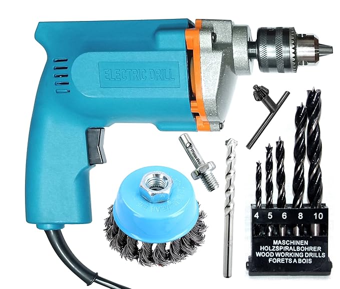 Mass Pro 10mm Drill Machine With 1 Masonary + 5Pc HSS Woodworking Bits