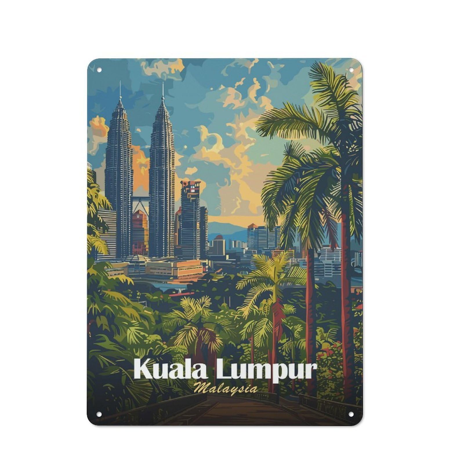 Retro Kuala Lumpur, Malaysia Cityscape Art Vintage Metal Sign 40x30cm, Room Wall Plaque for Flat, Dorm Room, Lounge Or Cafe