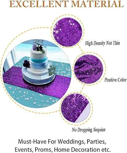 Miniatura 4 de Camino de mesa morado de 15 piezas de lentejuelas moradas de 12 x 72 pulgadas, decoración de despedida de soltera, decoración de mesa de boda,