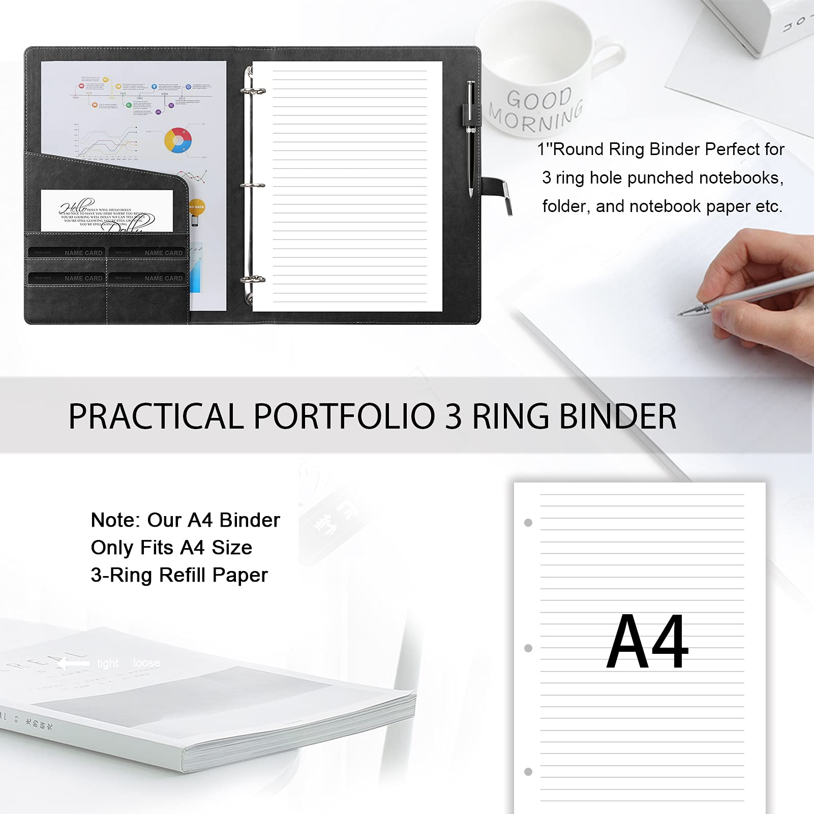 Toplive Padfolio Portfolio Folder 3 Ring Binder Business Padfolio