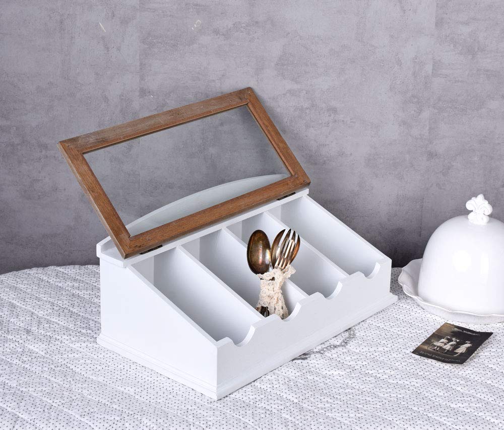 Vintage Besteckkasten „Villa Lotti“ – Shabby Weiß Landhausstil Besteckkiste aus Holz & MDF HMA33 Palazzo Exklusiv