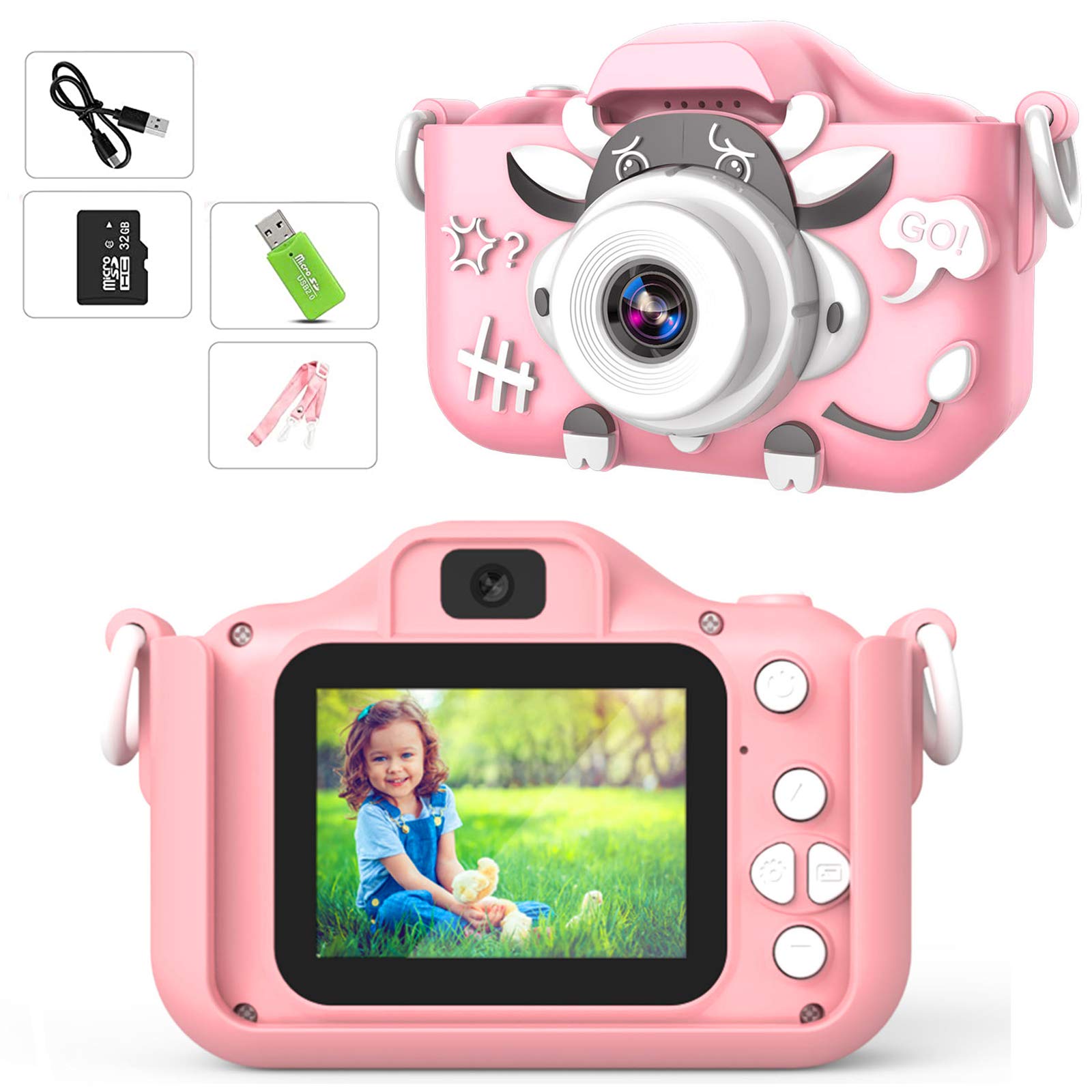 RTHPY Upgrade Kids Selfie Camera for Girls, 20.0MP HD Digital Video Camera for Children, Dual Camera Camcorder, 2.0 Inch IPS Screen, Portable Toy for 2 - 12 Year Old Girls with 32GB SD Card