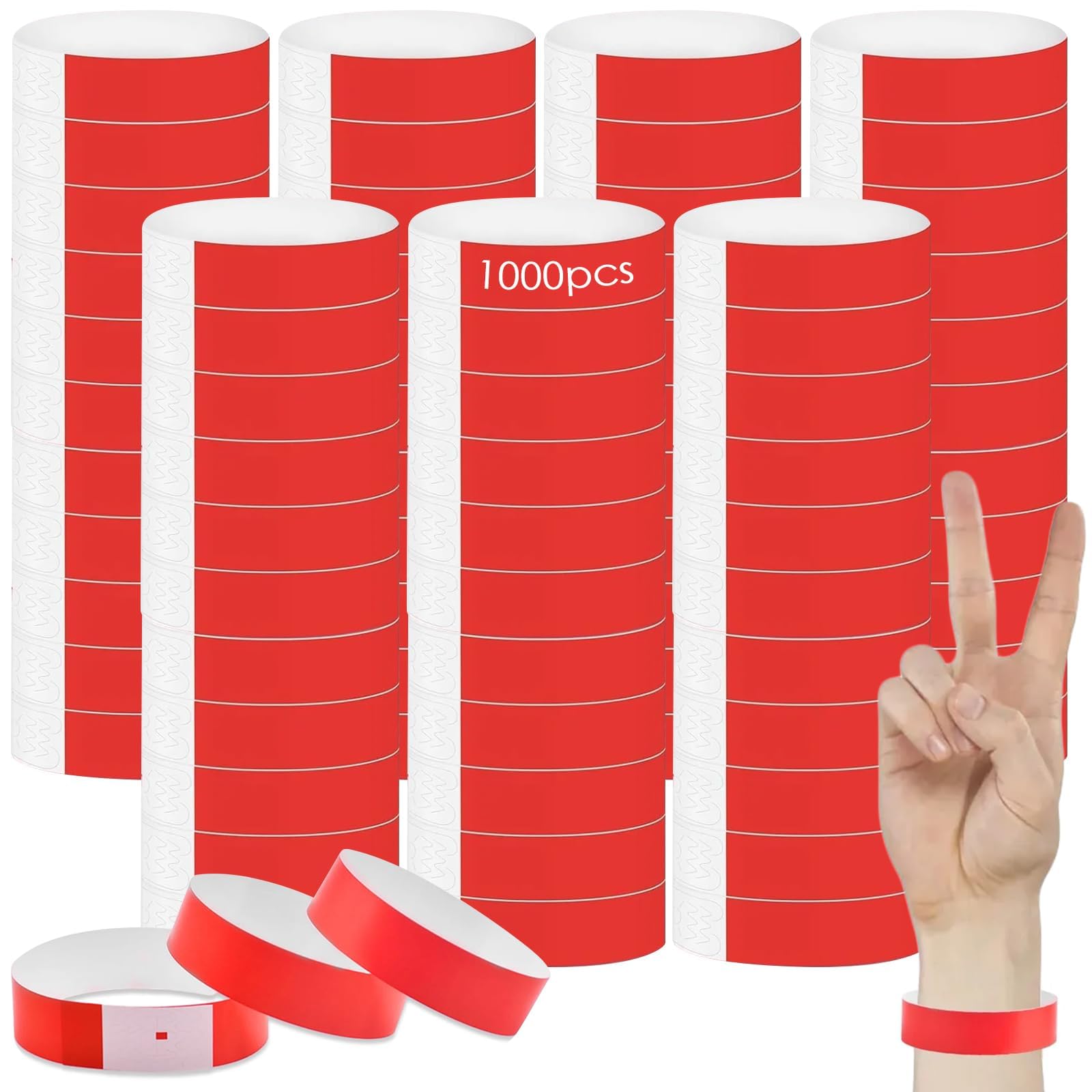 Pack of 1000 Admission Bands, Festival Inlet Bands, Waterproof Neon Bracelets, Paper for Events, Colourful Wrist Party Bands for Party, Music Festival, Concert Competition (Red)