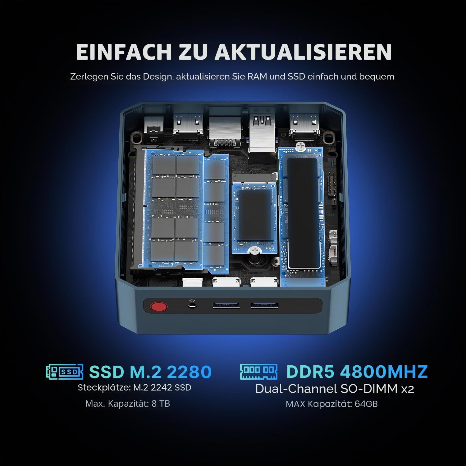 N2 Pro Mini PC AMD Ryzen 7 6800H (bis zu 4,7GHz), 32GB DDR5, 1TB SSD, Windows 11 Pro, Mini Gaming Desktop Rechner, 8K Quad-Display, USB 4.0, WiFi 6E, 2.5G LAN, Office/Gaming/Design