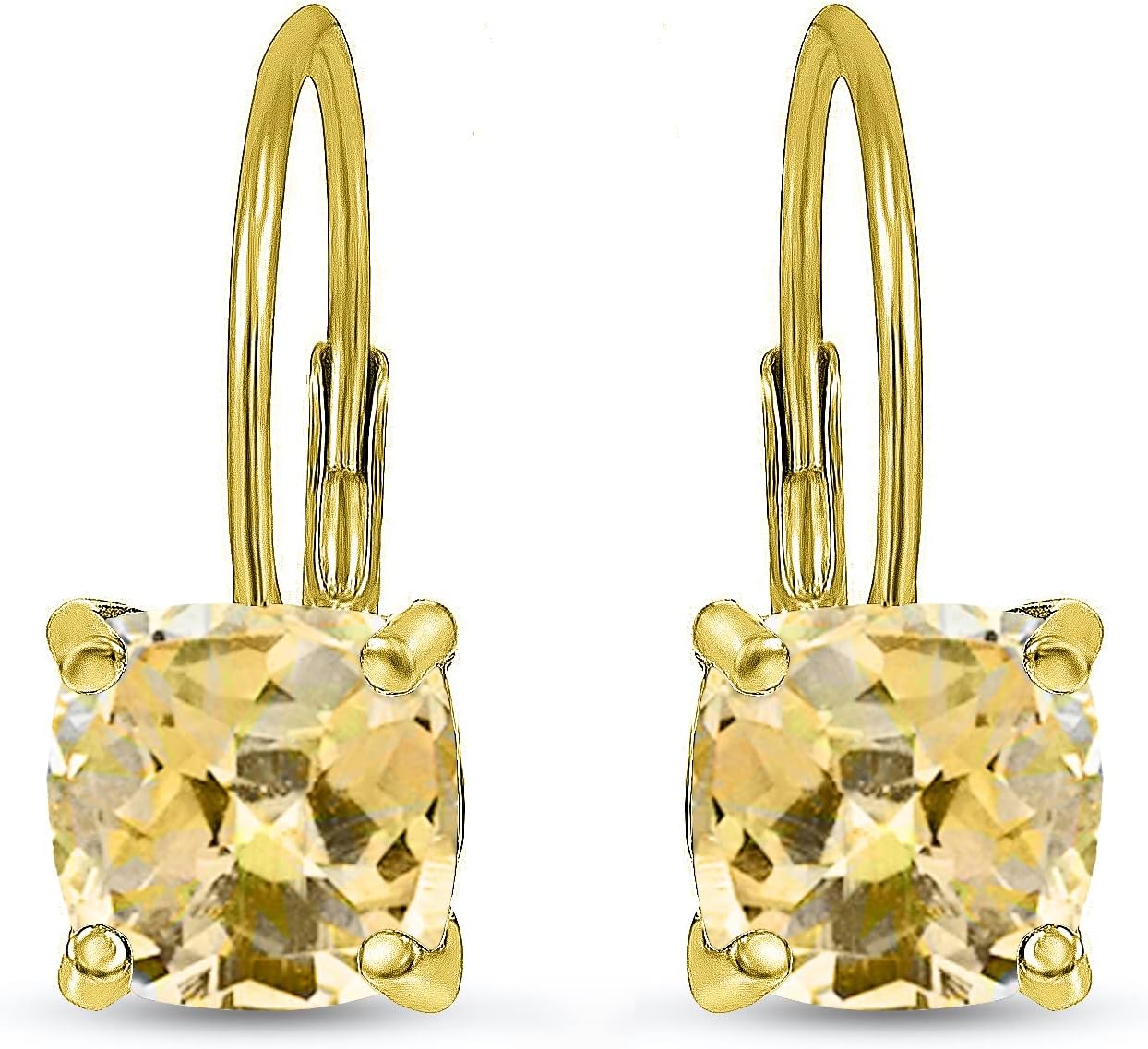 Birthstone Earrings for Women - 7mm Cushion Solitaire Leverback Drop Earrings, Genuine or Synthetic Gemstone, Dainty Sterling Silver or Gold Flash Silver