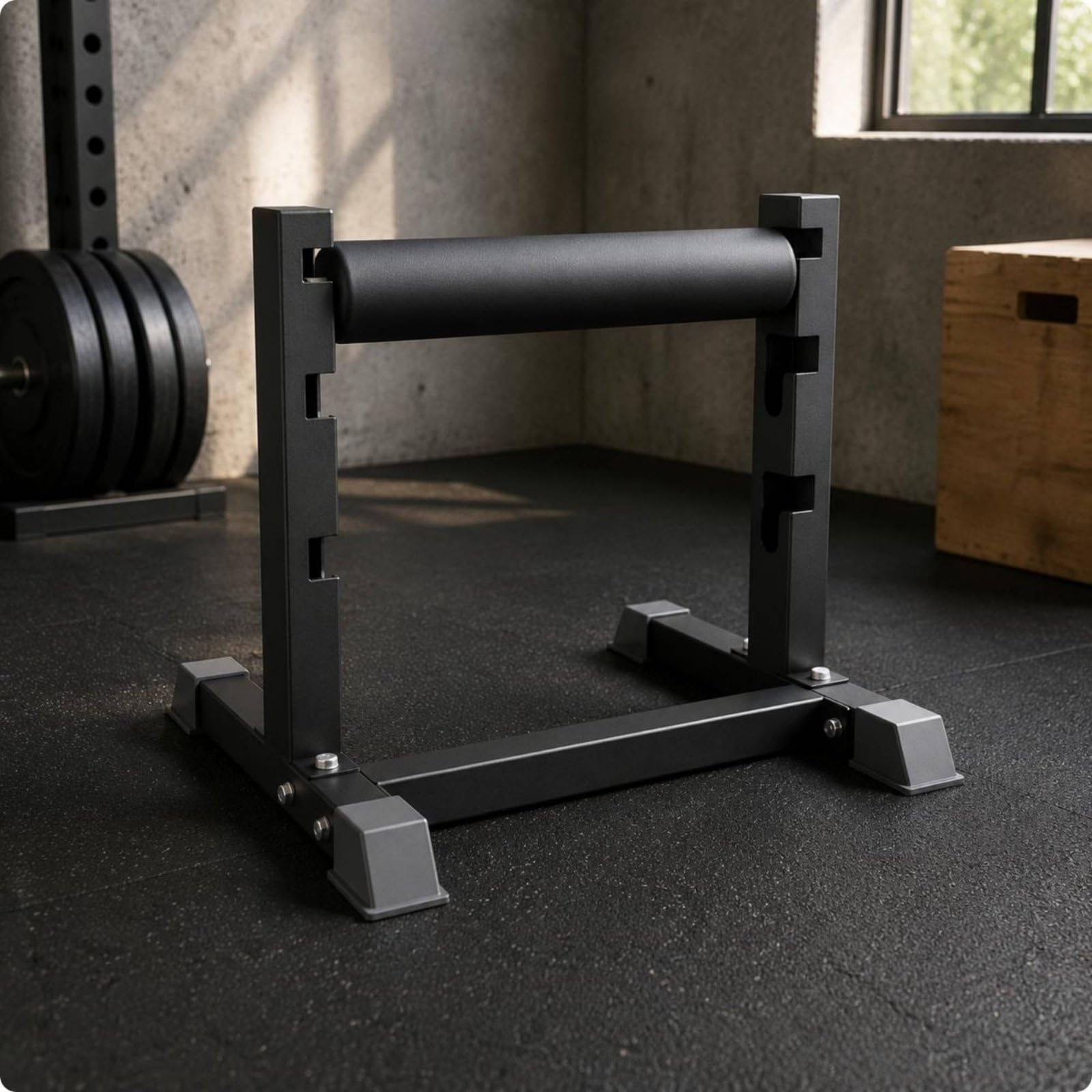 Trainings Squat Rack Bulgarischer Split Squat Ständer Beintraining Stabilitätstrainer aus Stahlrahmen mit Schaum für Kontrollierte Unilateralübungen, Schwarz Haken