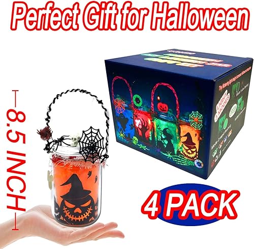 Miniatura 6 de Paquete de 4 faroles de bricolaje de Halloween para manualidades, suministros de decoración de regalos, manualidades de Halloween para niños de 4 a