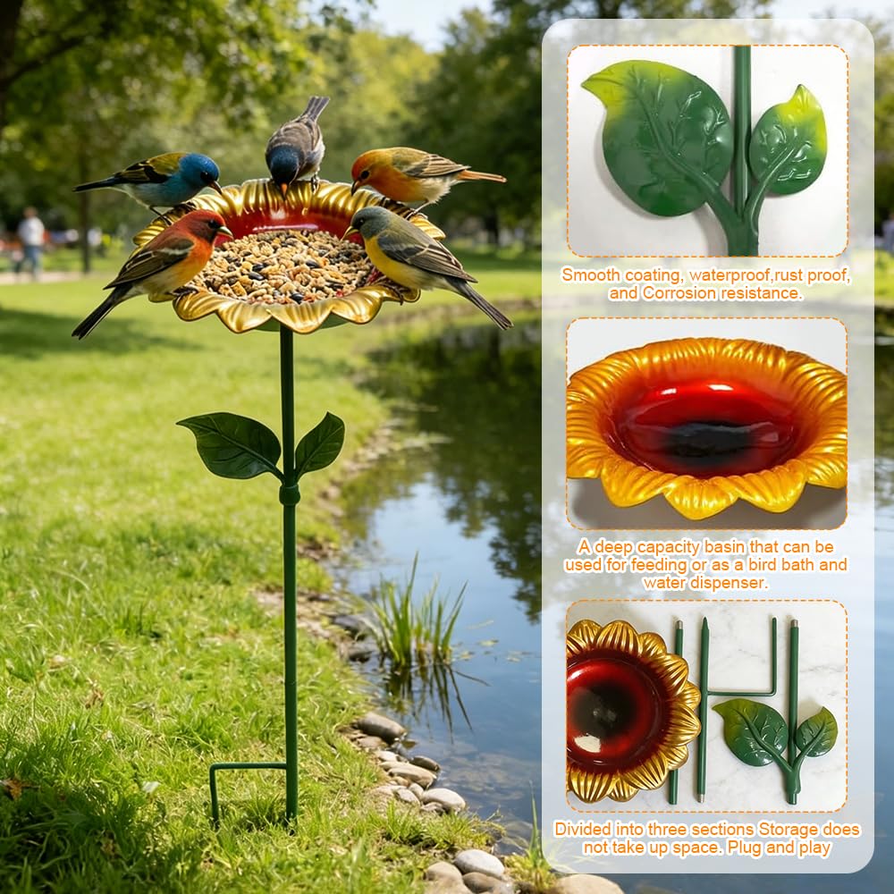 Abreuvoir Oiseaux Exterieur, Bol Bain d'oiseaux en Métal, Bain d'oiseaux Debout, Fontaine Oiseaux Exterieur, Abreuvoir Métallique Tournesol pour Oiseaux Sauvages, Jardin, Terrasse Et Balcon