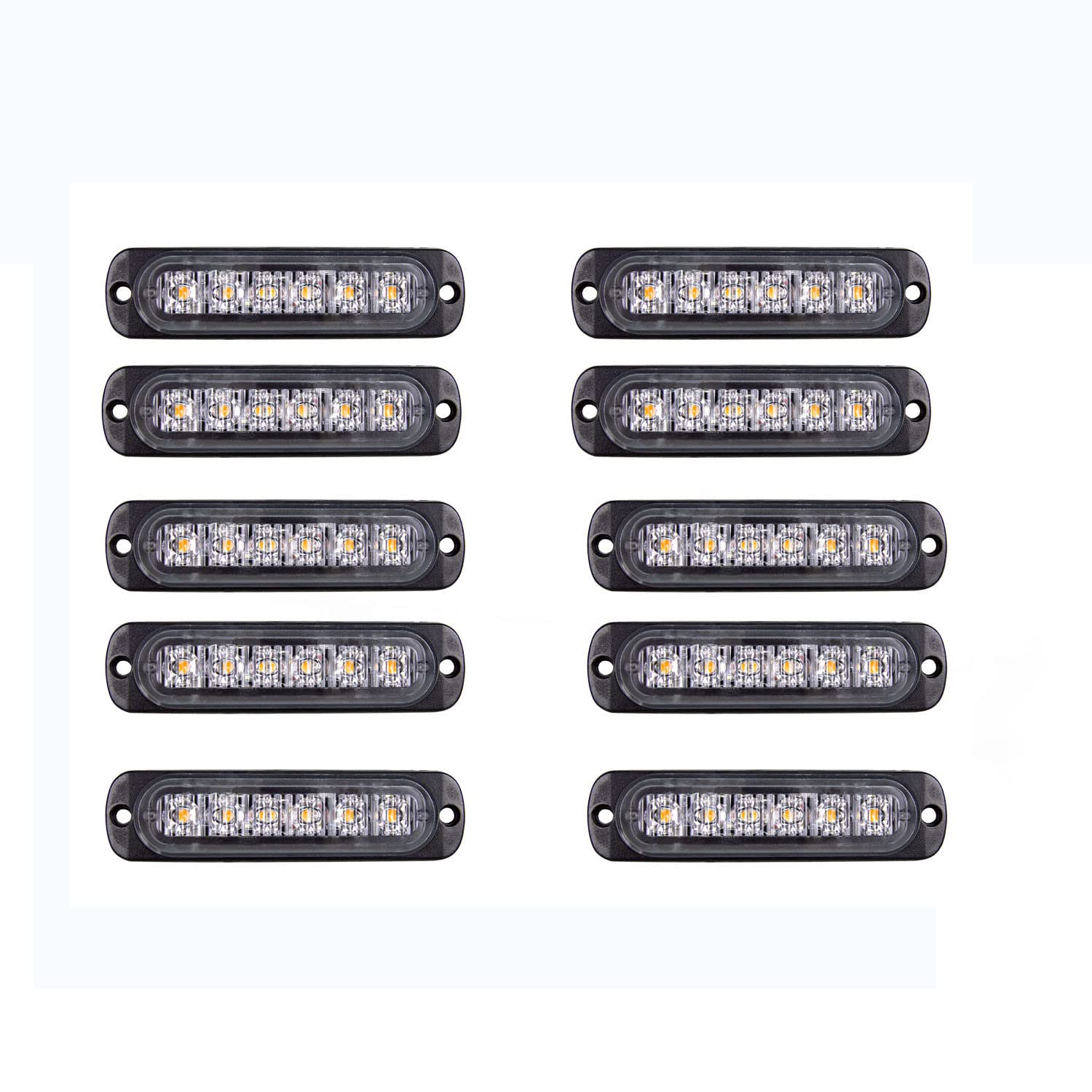 PICAA Lot de 10 Barres Lumineuses Stroboscopiques à 6 LED, 12V-24V