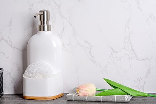 Miniatura 2 de Clasin Home Dispensador de jabón para fregadero de cocina con soporte de esponja, repuesto de jabón para platos, 17 onzas líquidas, elegante