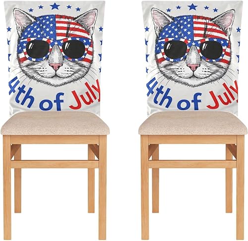 Miniatura 2 de 4th of July Independence Day White Cat Decorative Chair Protectors for Bedroom Anti-Dust Stain-Resistant Chair Covers protectores de sillas para