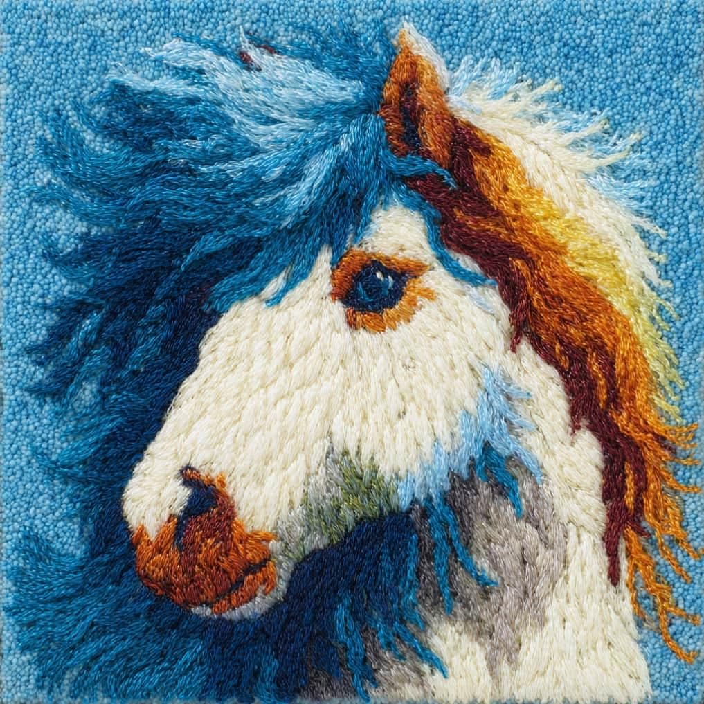 Taxpy Latch Hook Cushion Kits Pony Pillowcase Kits Embroidery Kit 17X17 Inch DIY Needlework Pillow Cover Sofa Cushion Rug Making