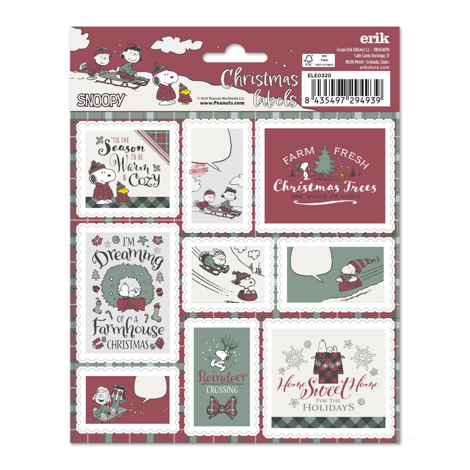 Grupo Erik Snoopy Christmas Labels | Sticky Labels | Food Labels Stickers | Labels Stickers | Self Adhesive Labels | Gift Tag Stickers | School Stickers | School Labels