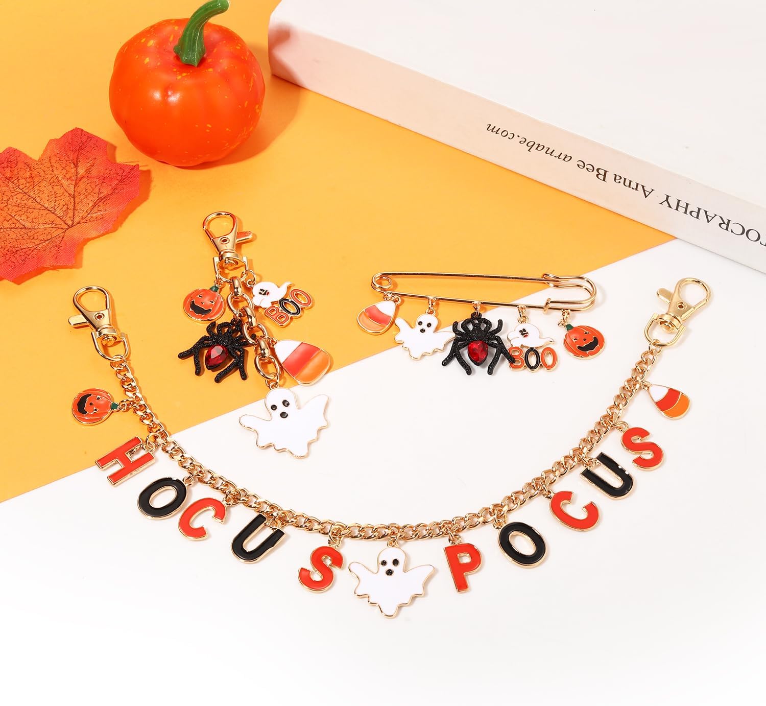 YAHPERN 3Pcs Halloween Bag Charms Keychains Accessories for Women Spooky Ghost Purse Charms for Handbags Halloween Gifts image 5