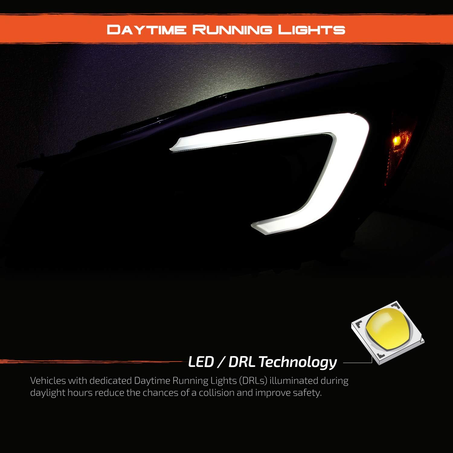 AKKON - For 2013-2016 Ford Escape Black Light Strip Front Projector Headlamps Driver + Passenger 2013 2014 2015 2016