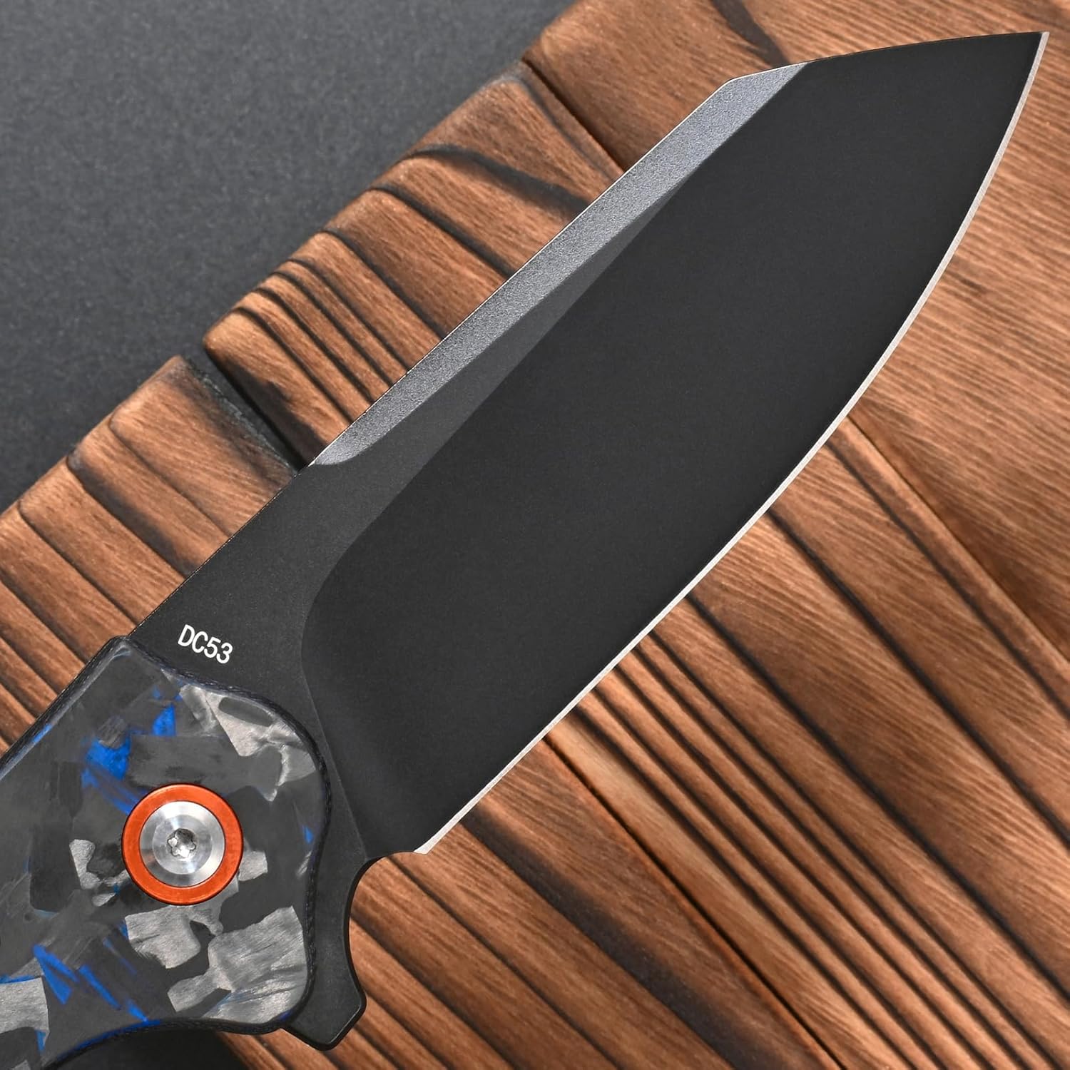 FF24 Folding Knife, DC53 Steel Blade Carbon Fiber Handle with Ball Bearing for Outdoor Camping Hiking Working Survival (Blue)