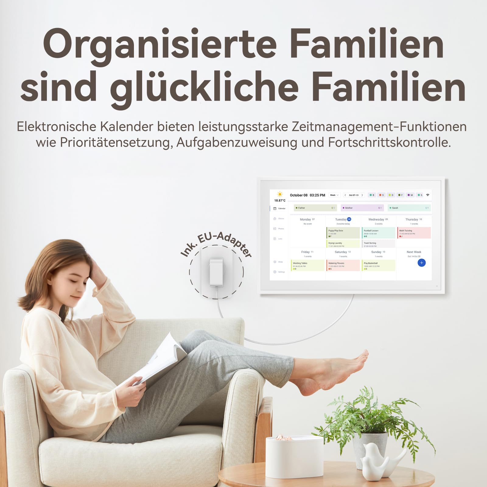 Digitaler Kalender, 15,6 Zoll Elektronischer Wandkalender, BilderrahmenFoto/Video-Player, Intelligenter Familie/Büro/Schule/Veranstaltungspläne, Digital Planer mit Tischständer