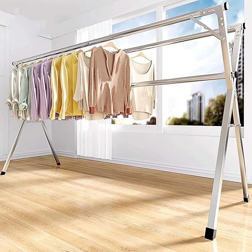 Miniatura 7 de Percheros de secado de ropa, acero inoxidable resistente con 20 ganchos resistentes al viento para el balcón interior o exterior, longitud ajustable